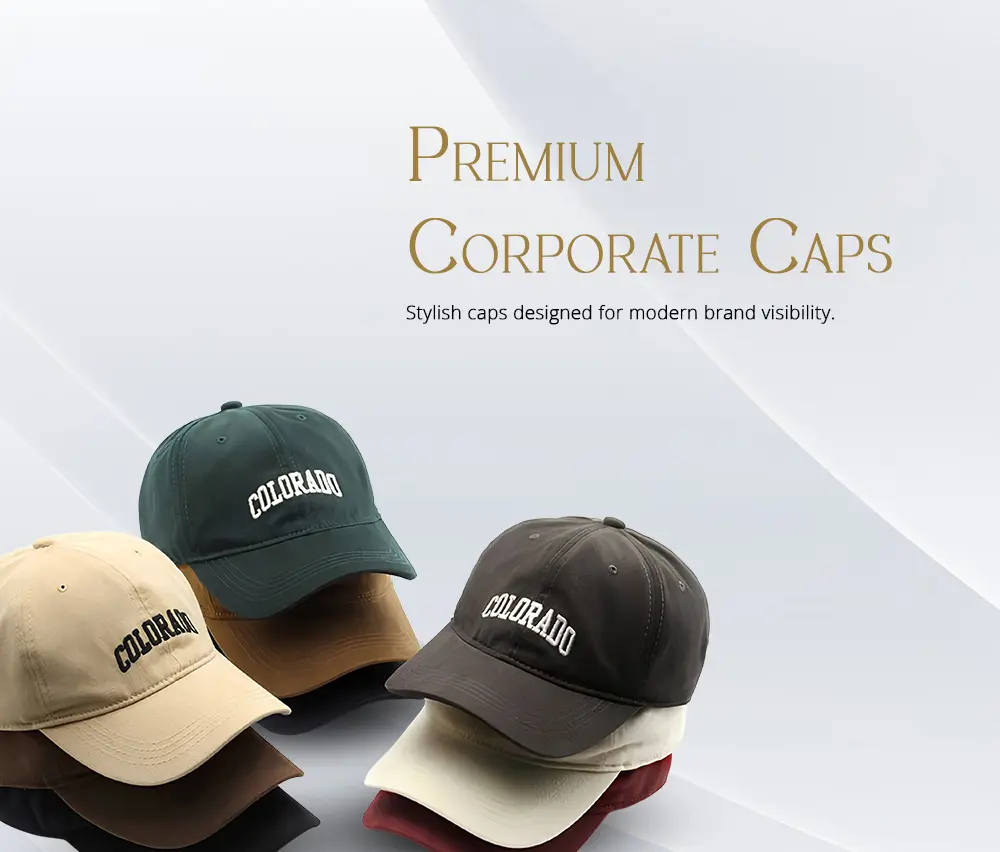 Premium custom printed caps with logo for businesses, corporate branding, promotional merchandise, and bulk orders across India.