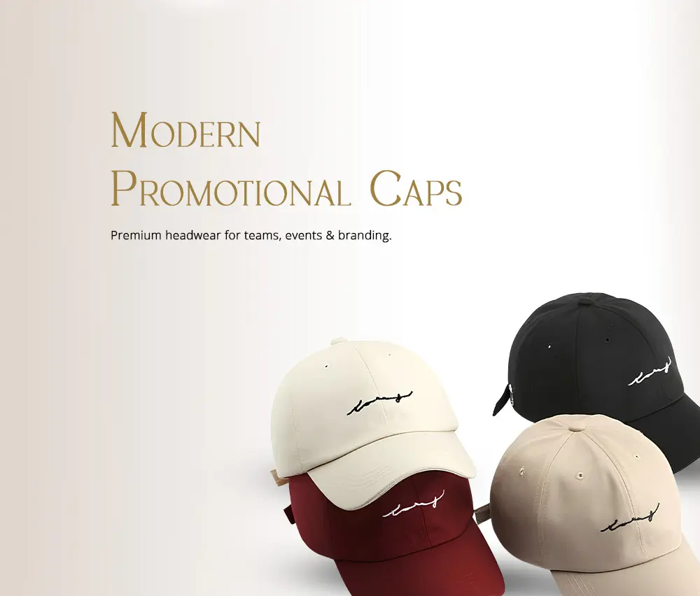 Custom promotional caps with logo for business branding, promotional events, employee uniforms and corporate gifting across India.