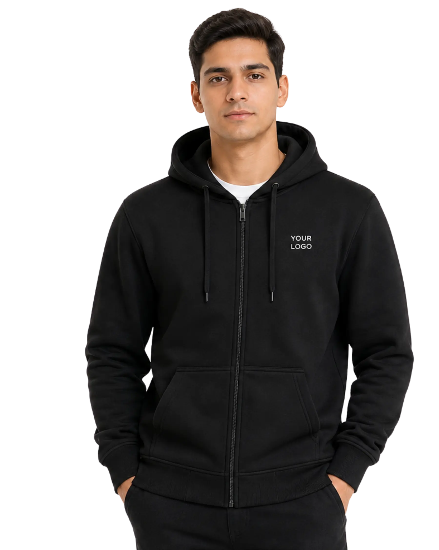 Black printed zipper hoodie men