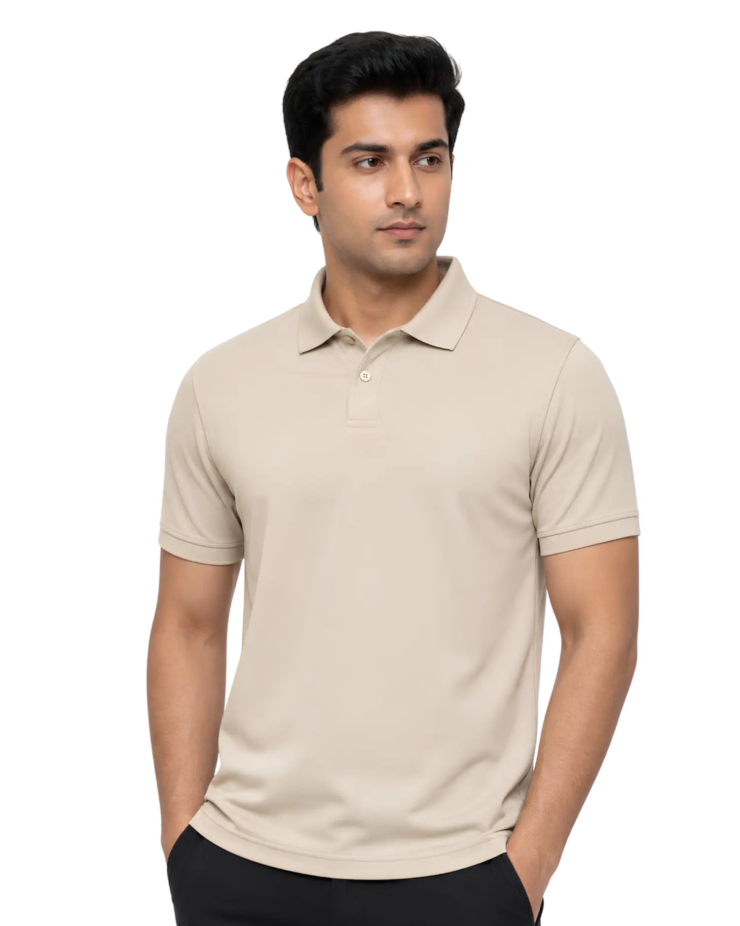 Beige cotton polo collar t shirt for men