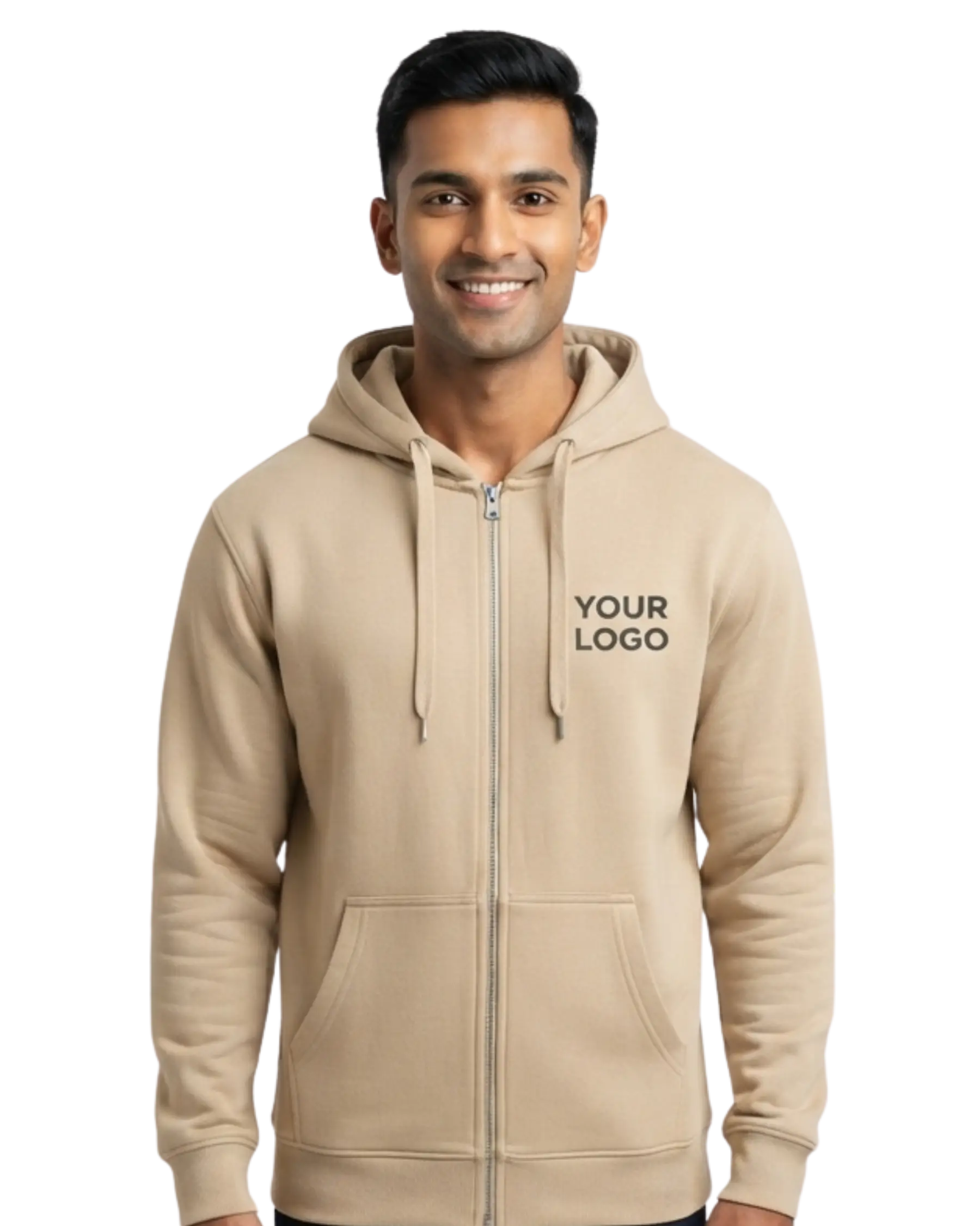 beige zipper hoodie for men front
