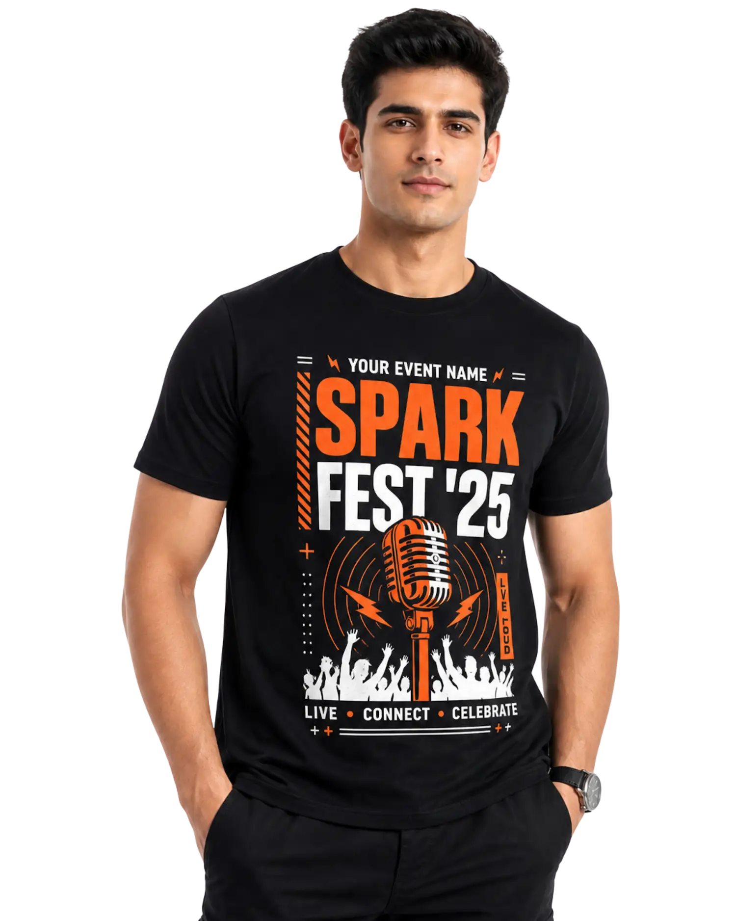 black festival t shirt, t shirt design for event, customised t shirt printing