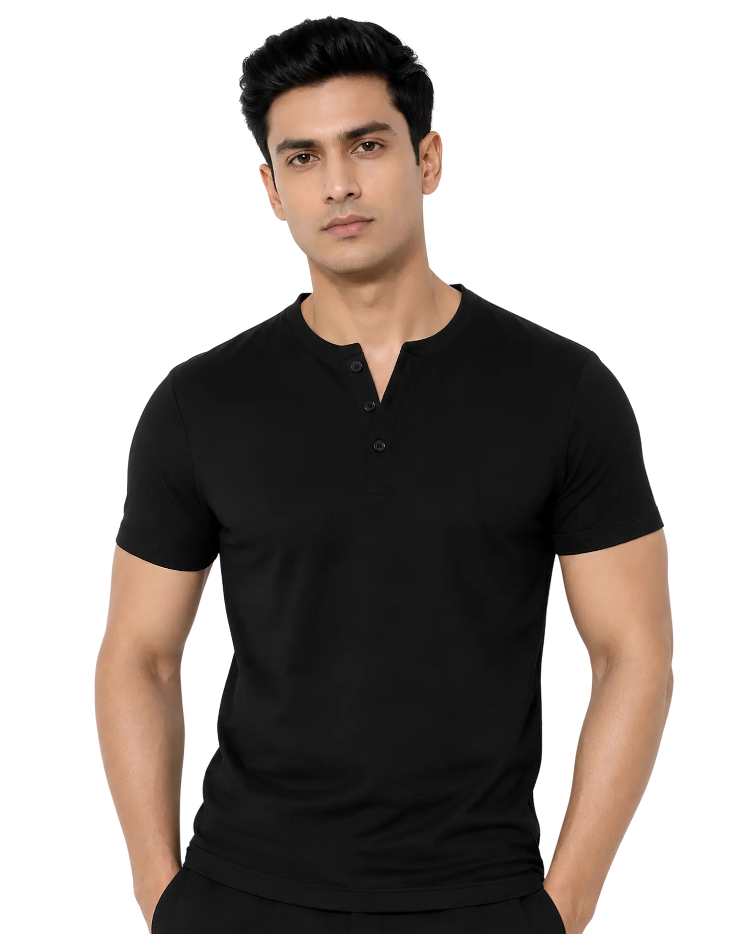 Black henley t shirt half sleeve for men