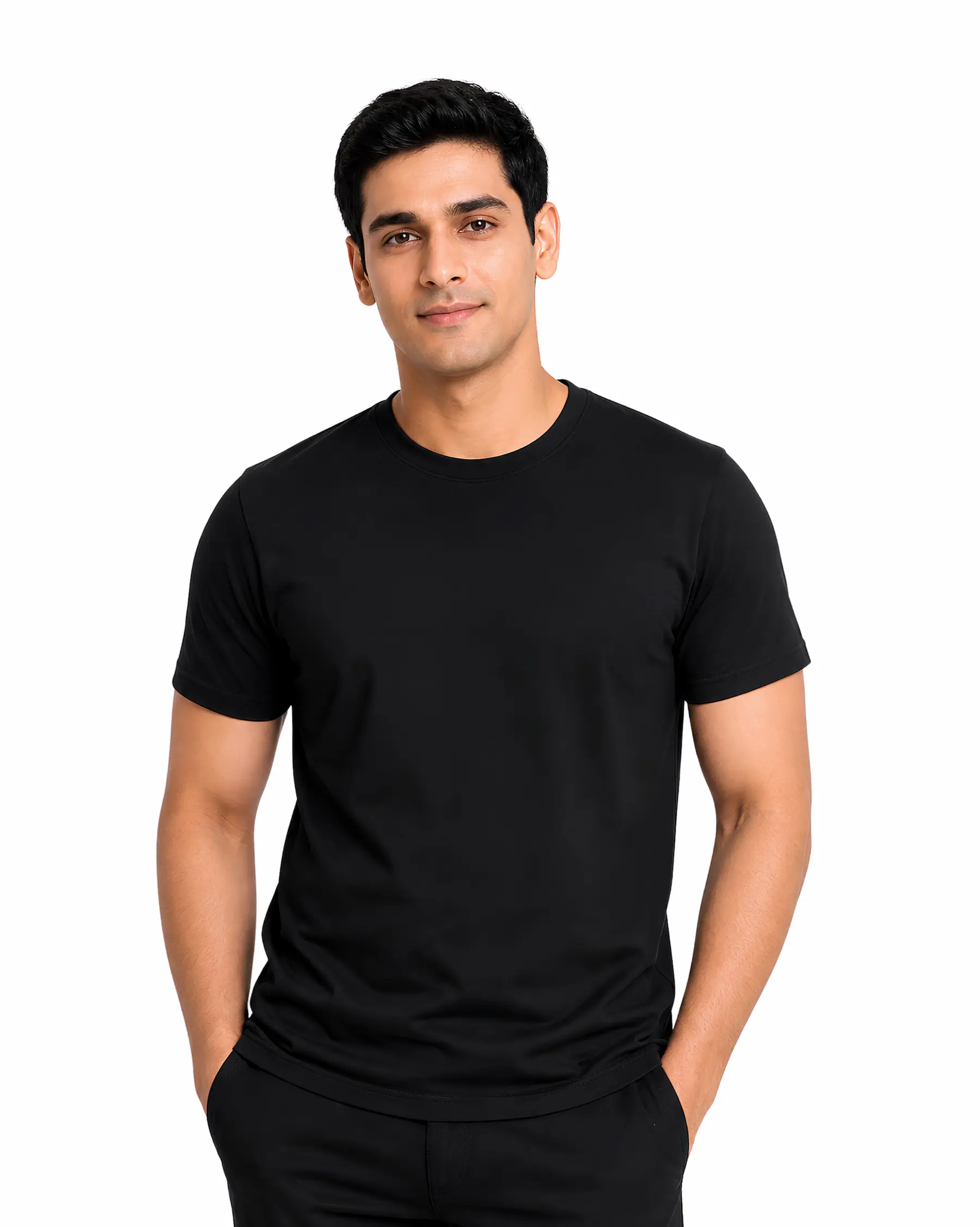 black plain cotton round neck t shirt for men