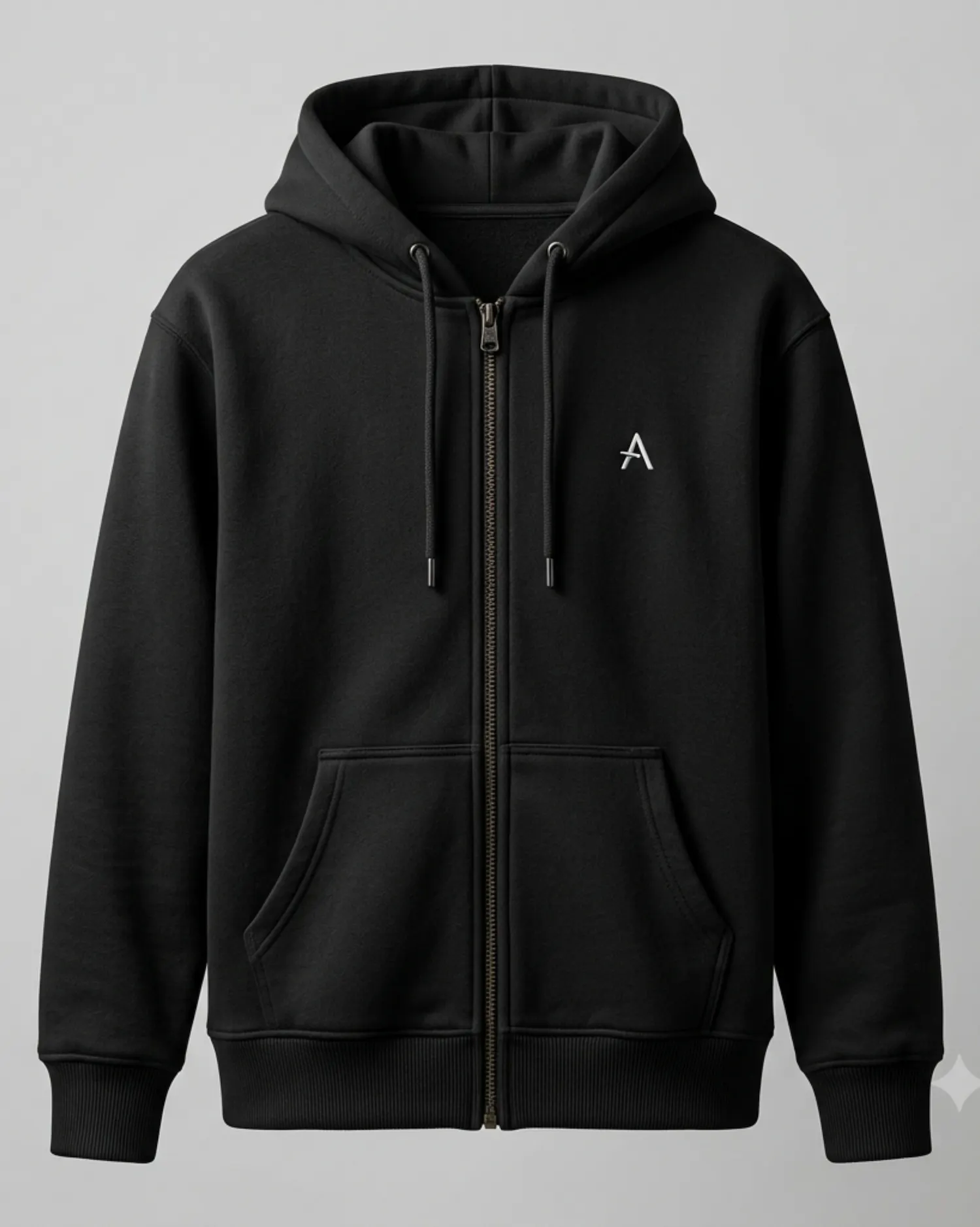 Black zipper hoodies for men with custom logo and full zip closure