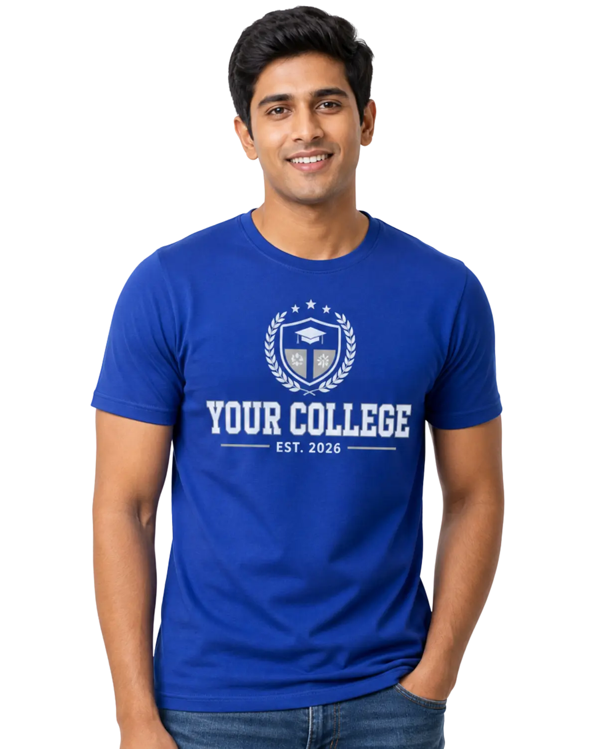 Blue custom college t shirt design for college students and events