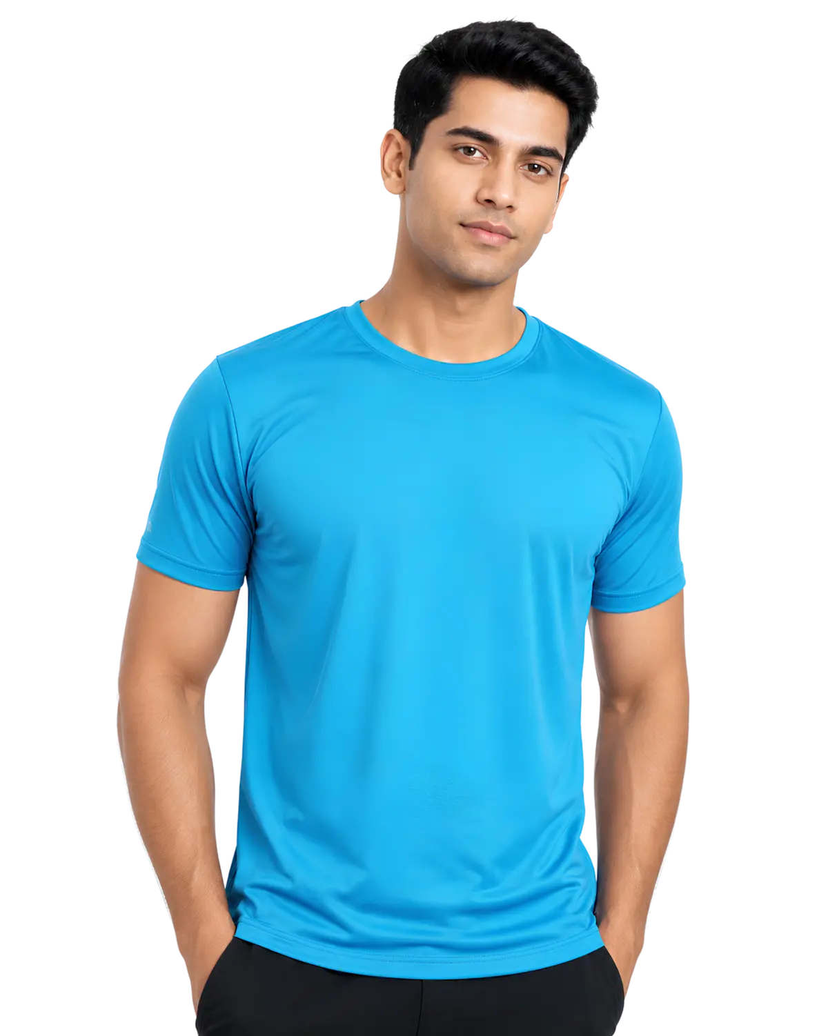 Blue dry fit t shirt for men with round neck