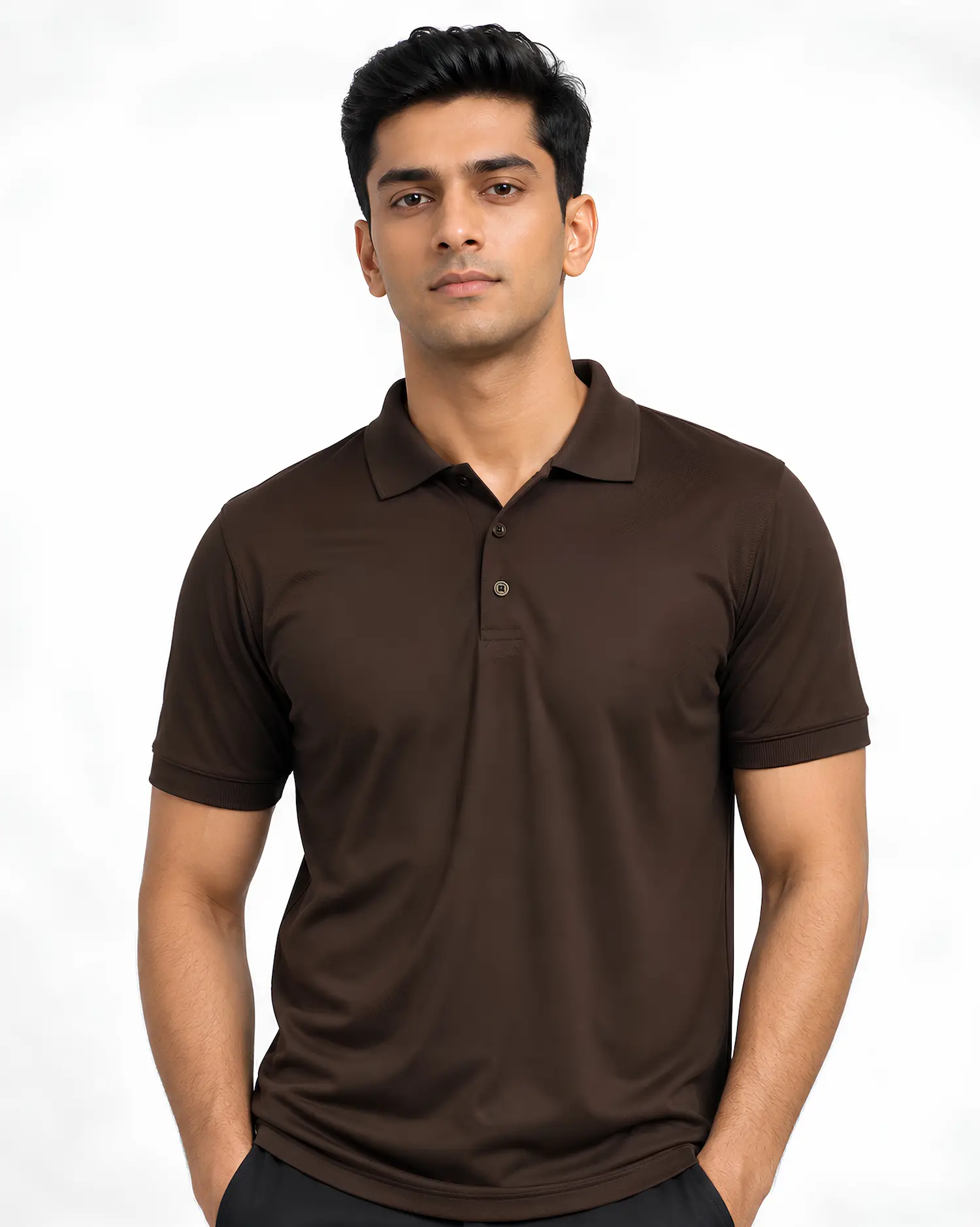 Brown cotton polo shirt for men with classic collar