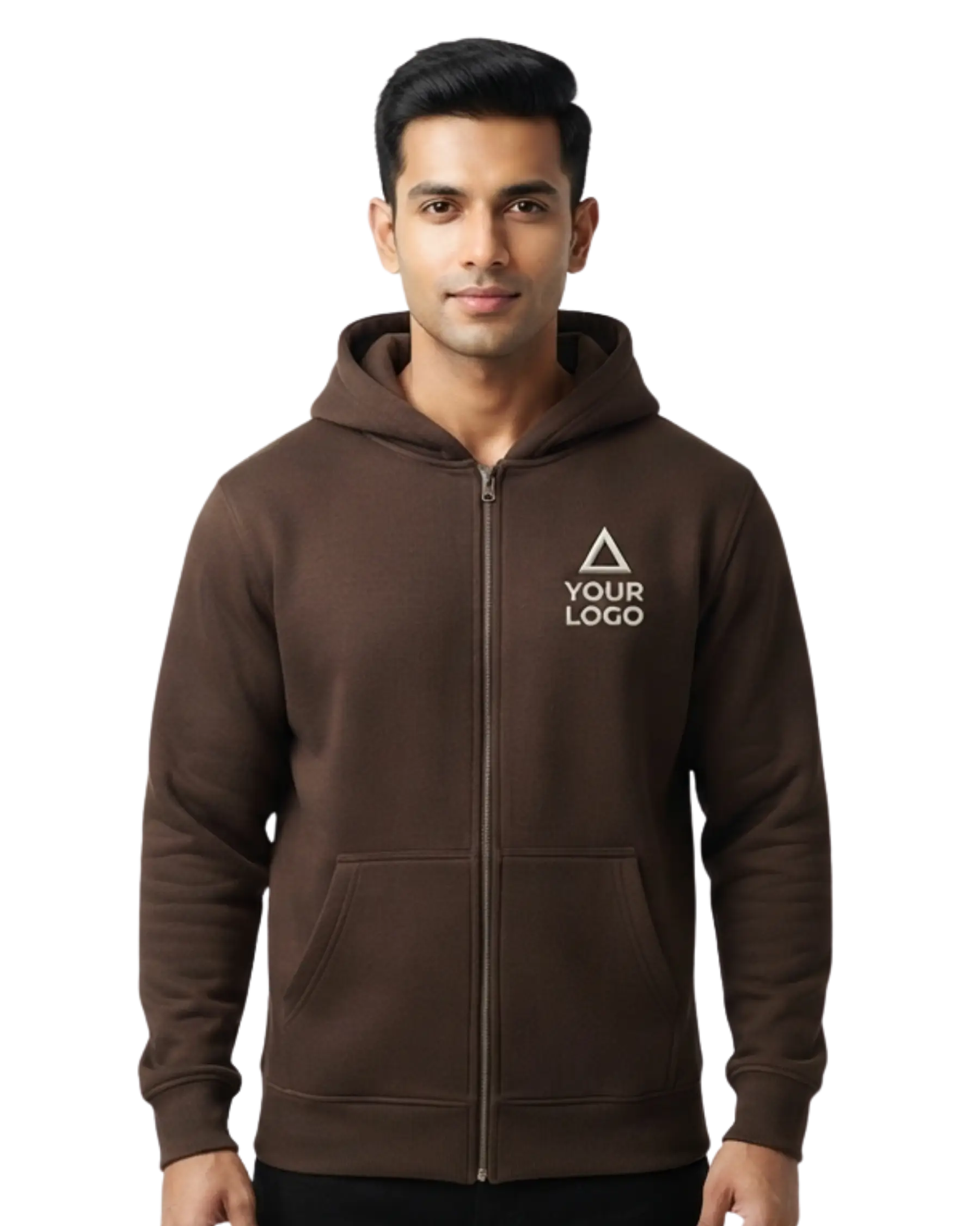brown custom zipper hoodie for men front