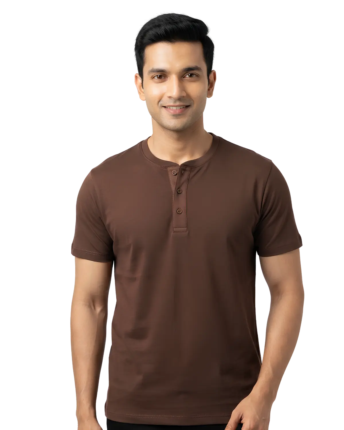 Brown henley t shirt half sleeve for men