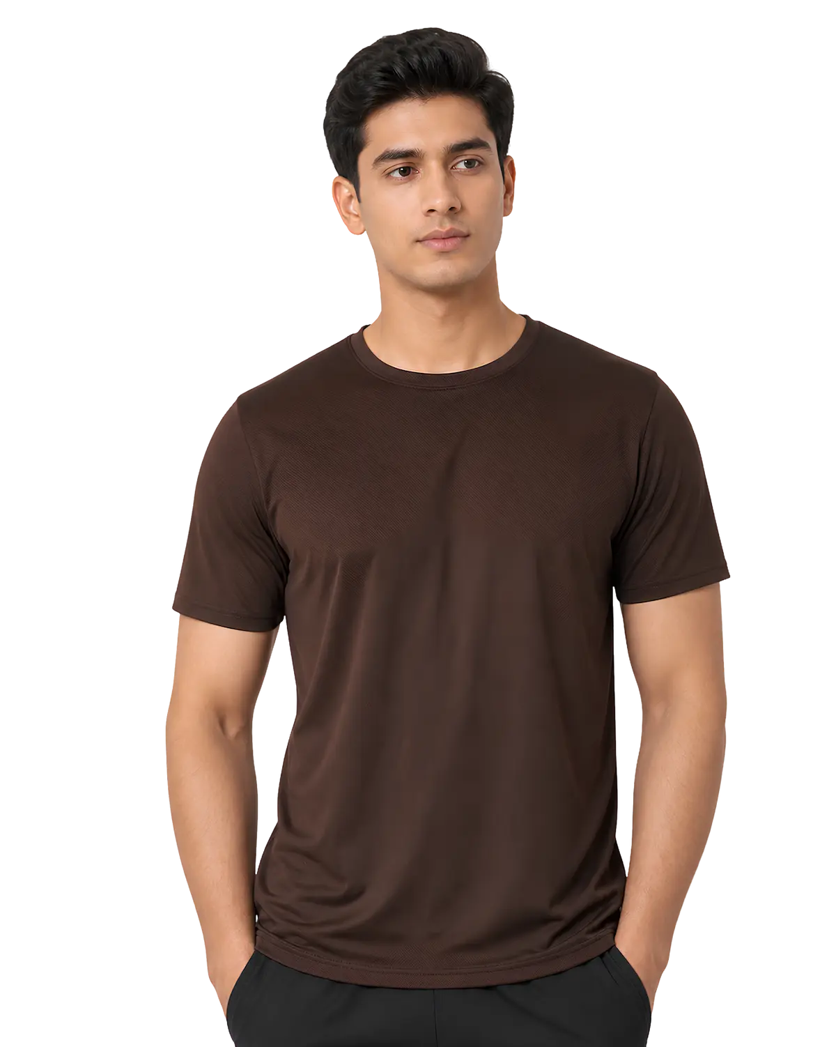 Brown men's polyester round neck t shirt