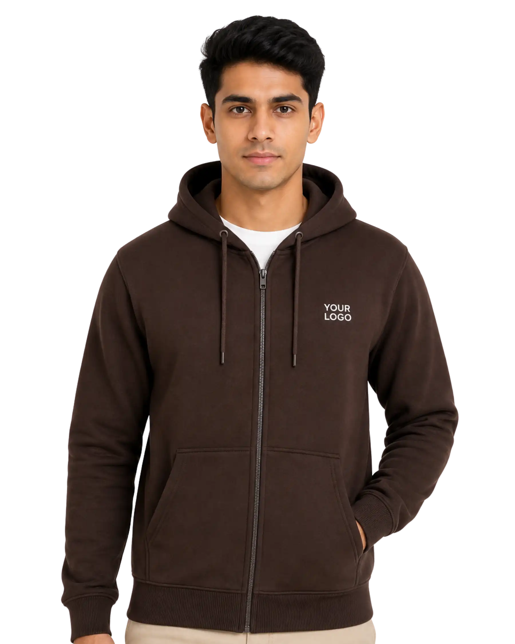 Brown zipper hoodie for men front view