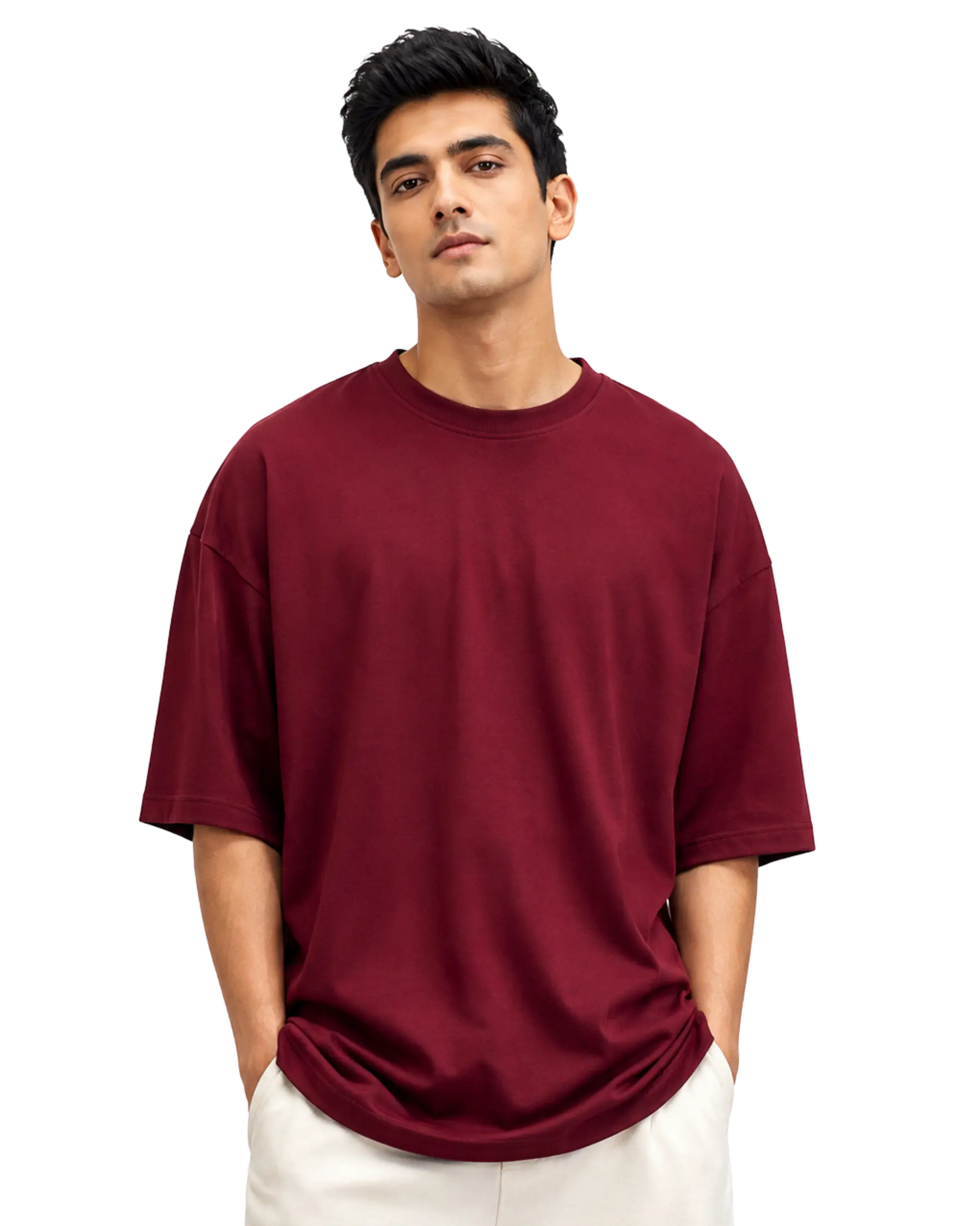 Burgundy plain oversized t shirt for men for bulk custom branding