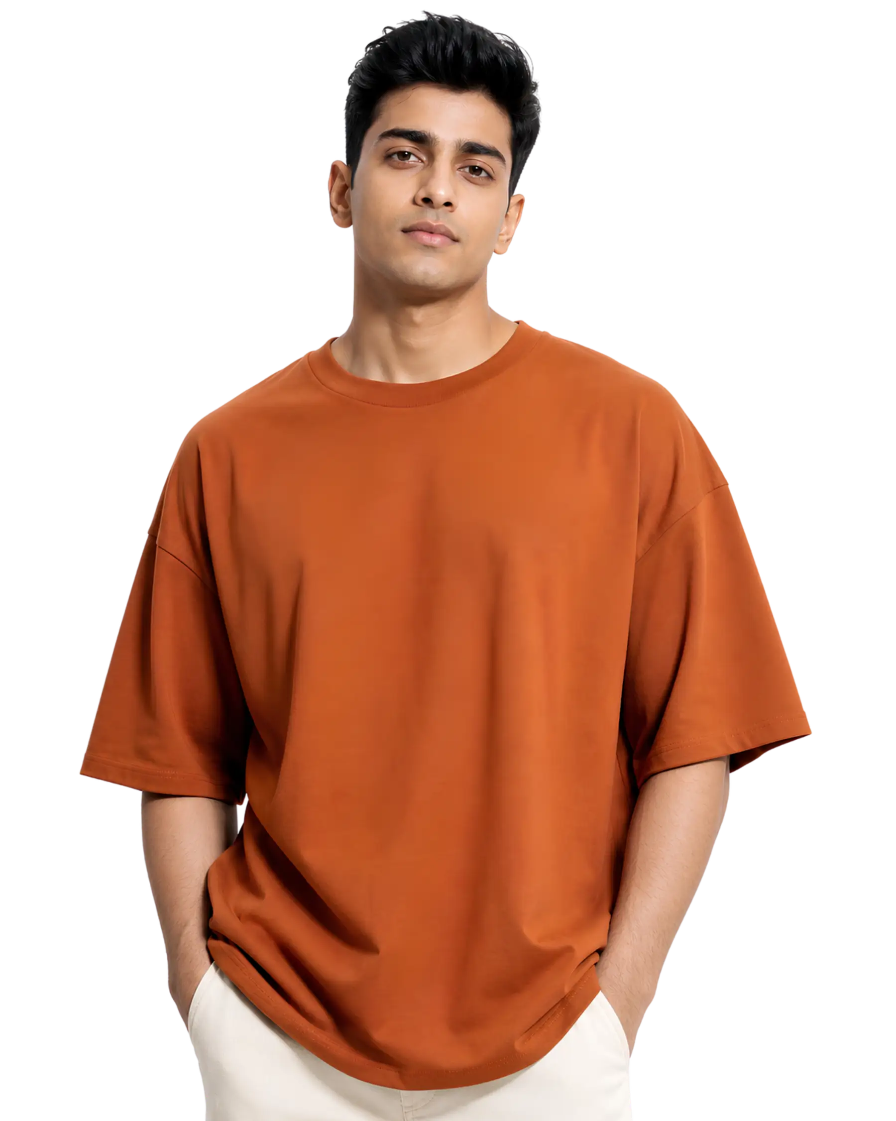 Burnt orange plain oversized t shirt for men for event merchandise