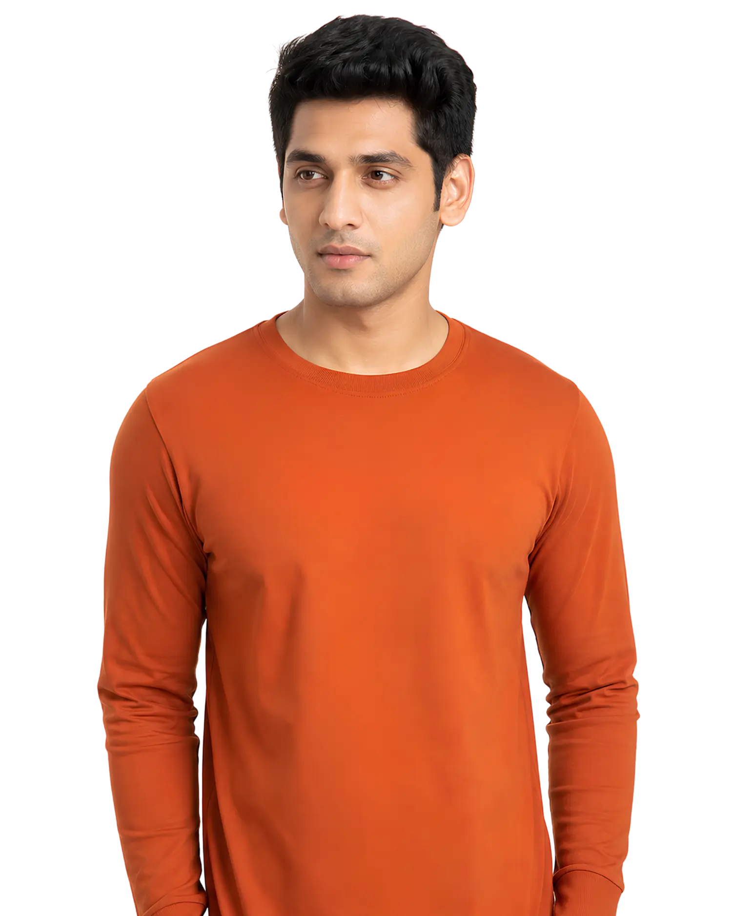 Burnt orange round neck full sleeve t shirt for men for custom branding