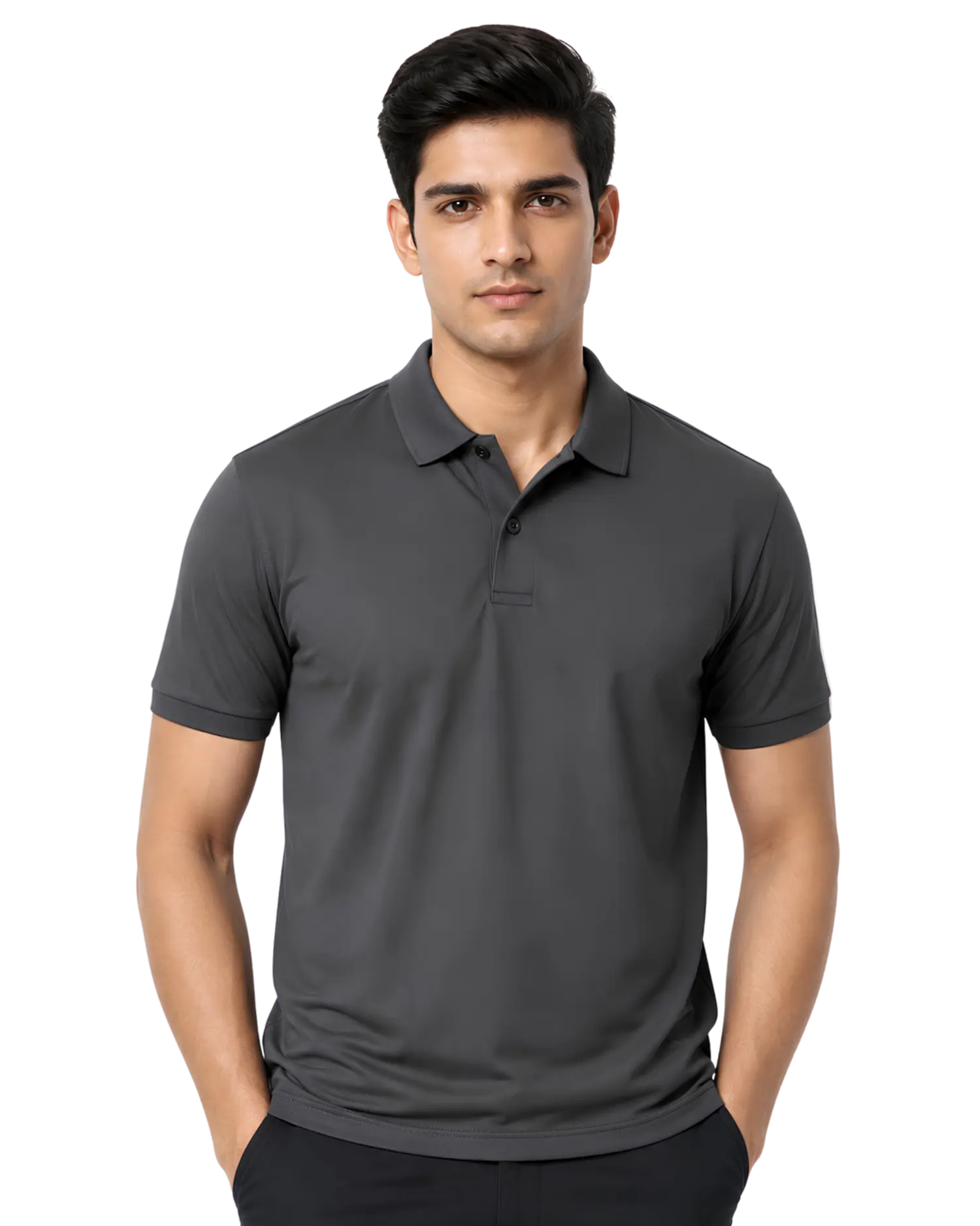 Charcoal grey cotton polo shirt for men