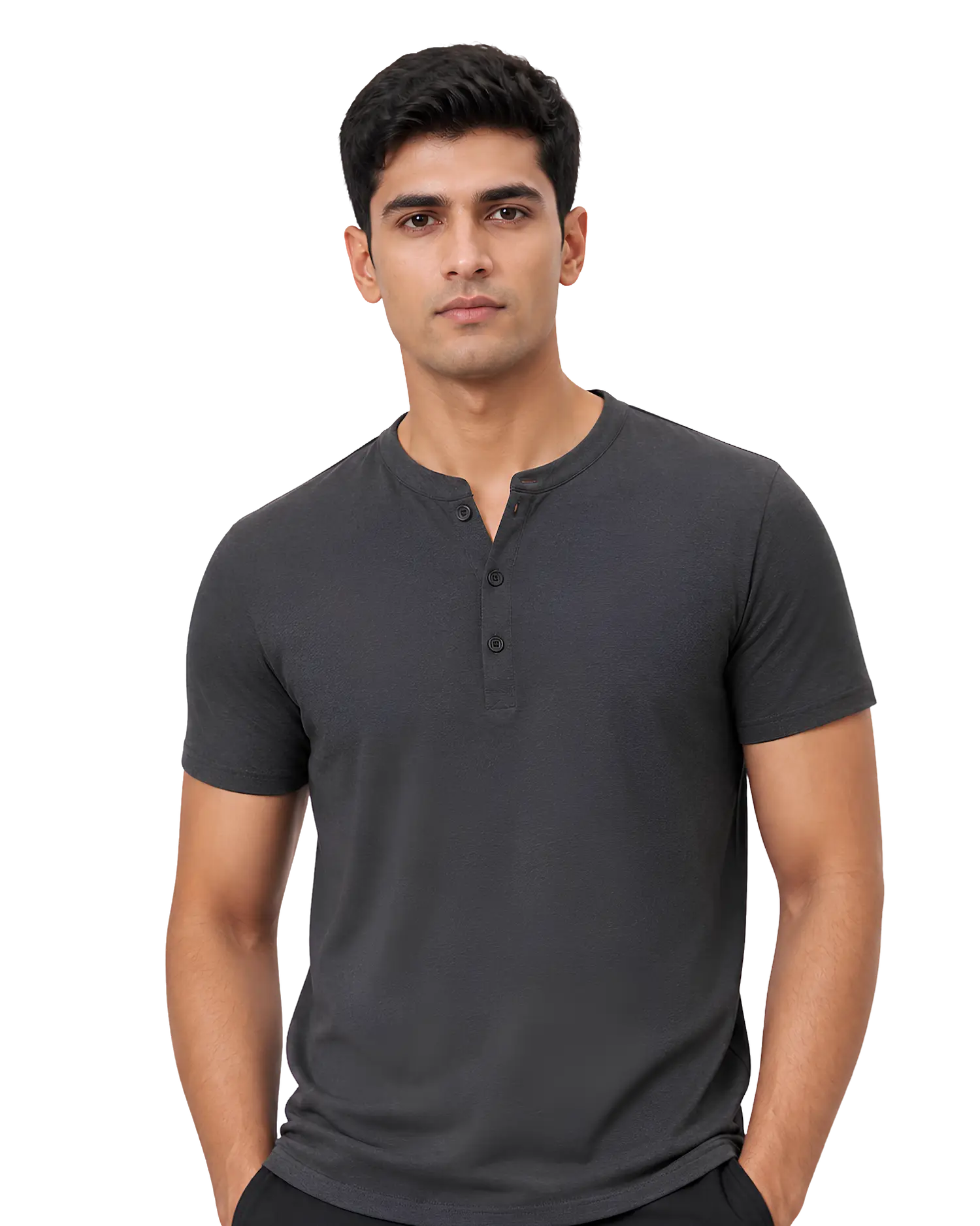 Charcoal grey henley t shirt half sleeve for men