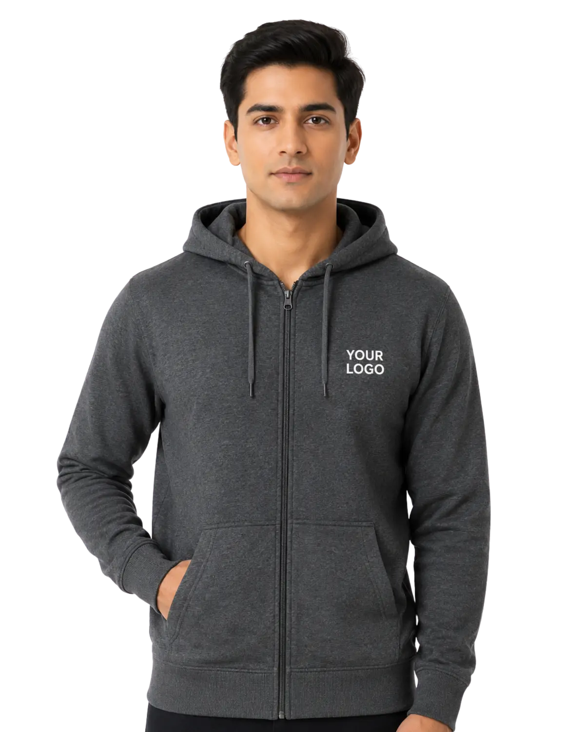 charcoal grey zipper hoodie for men front