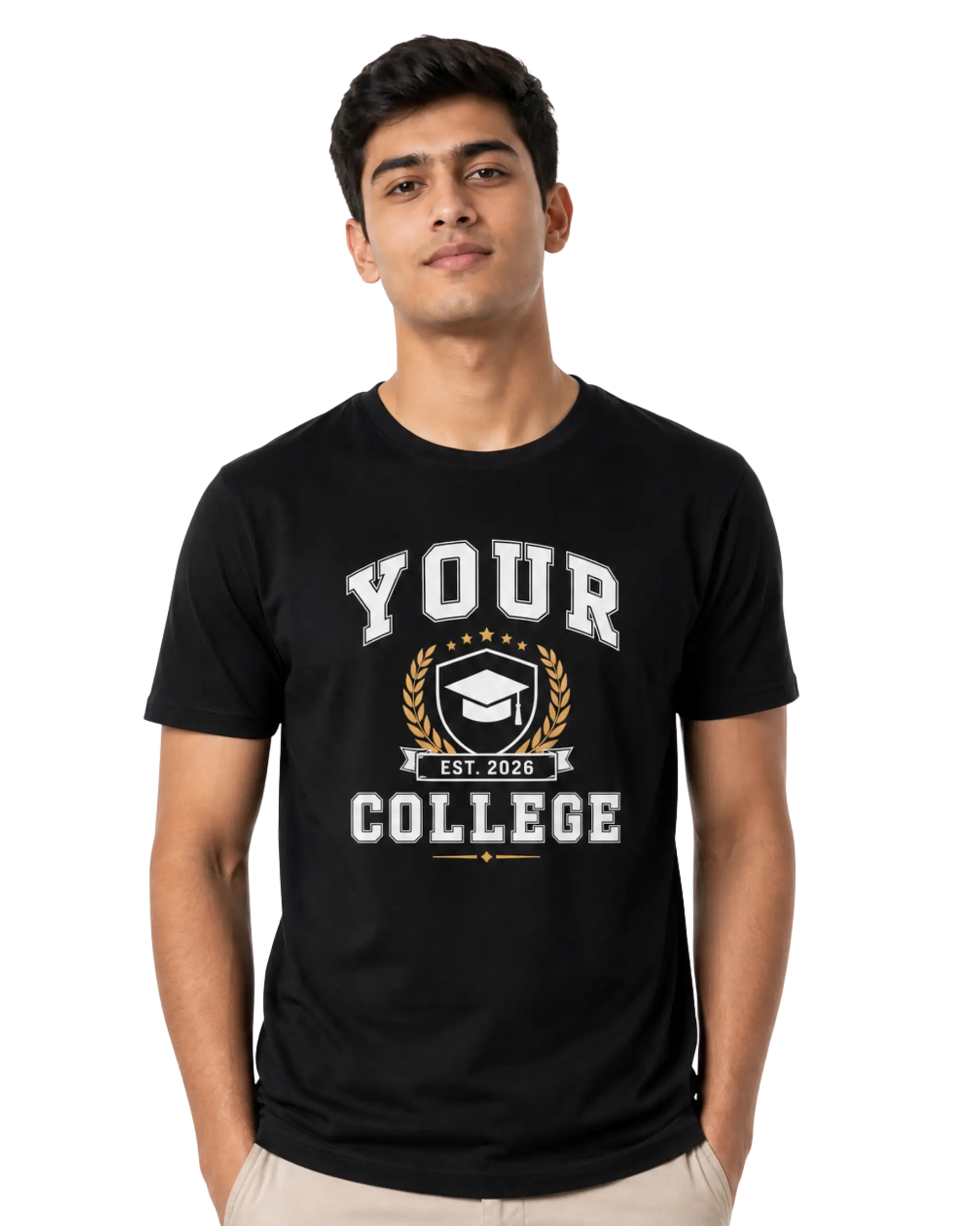 Black college t shirt for students with custom college logo