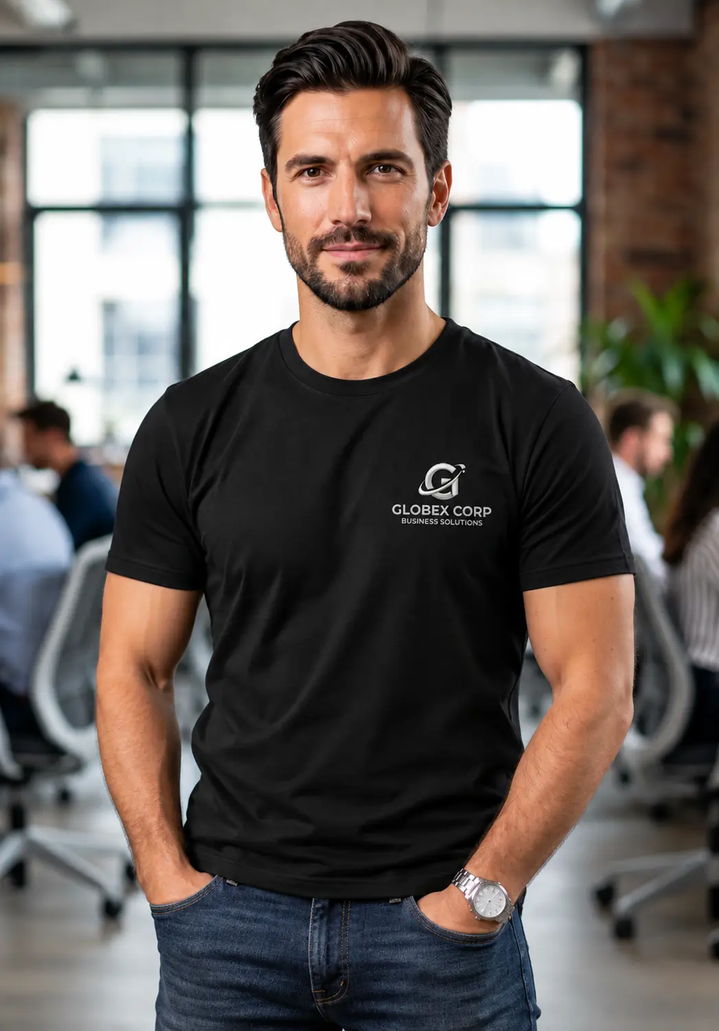 Classic Black Corporate Gifting T Shirt with company logo printing for corporate merchandise, employee branding and bulk business orders
