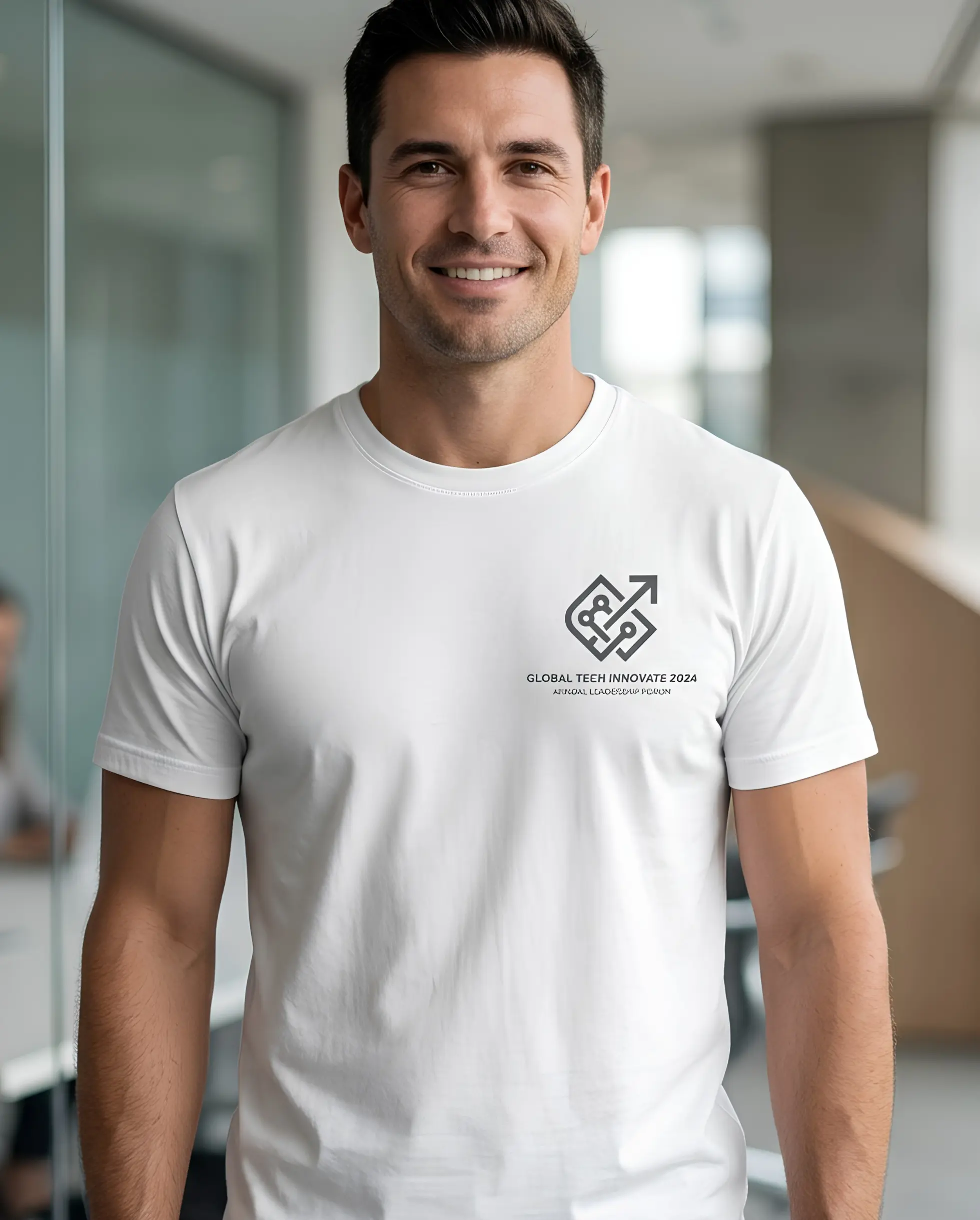 Navy blue Corporate Merchandise T Shirt with premium company logo printing for employee onboarding and corporate events