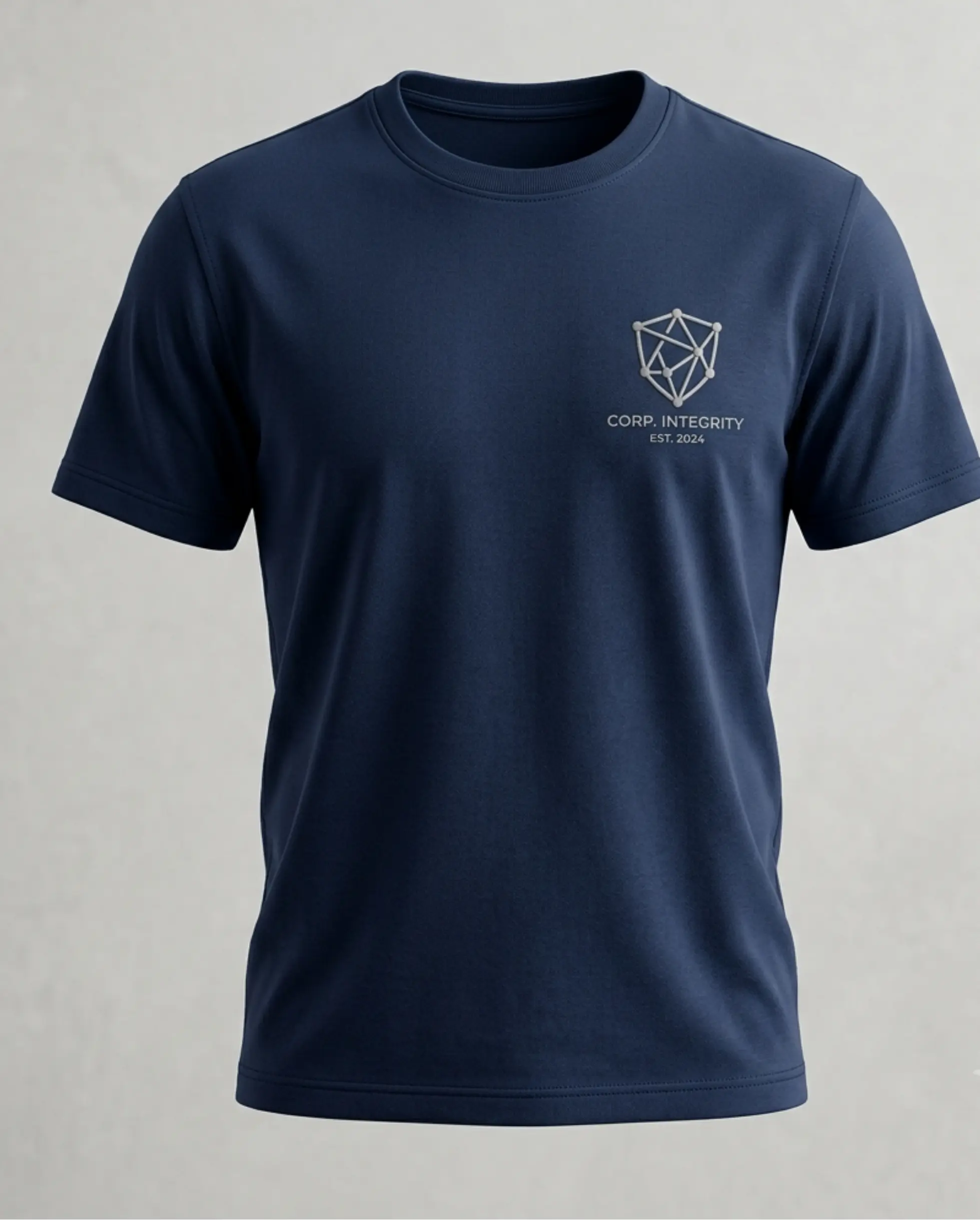 Navy blue Corporate Merchandise T Shirt with premium company logo printing for employee onboarding and corporate events