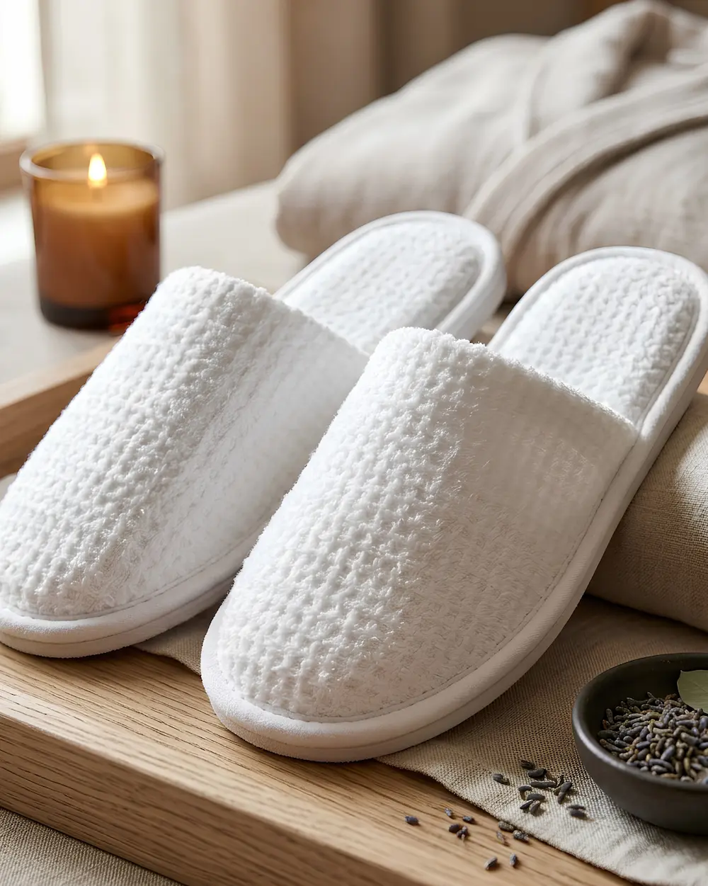 White men's cotton slippers with soft terry fabric for hotel and home use