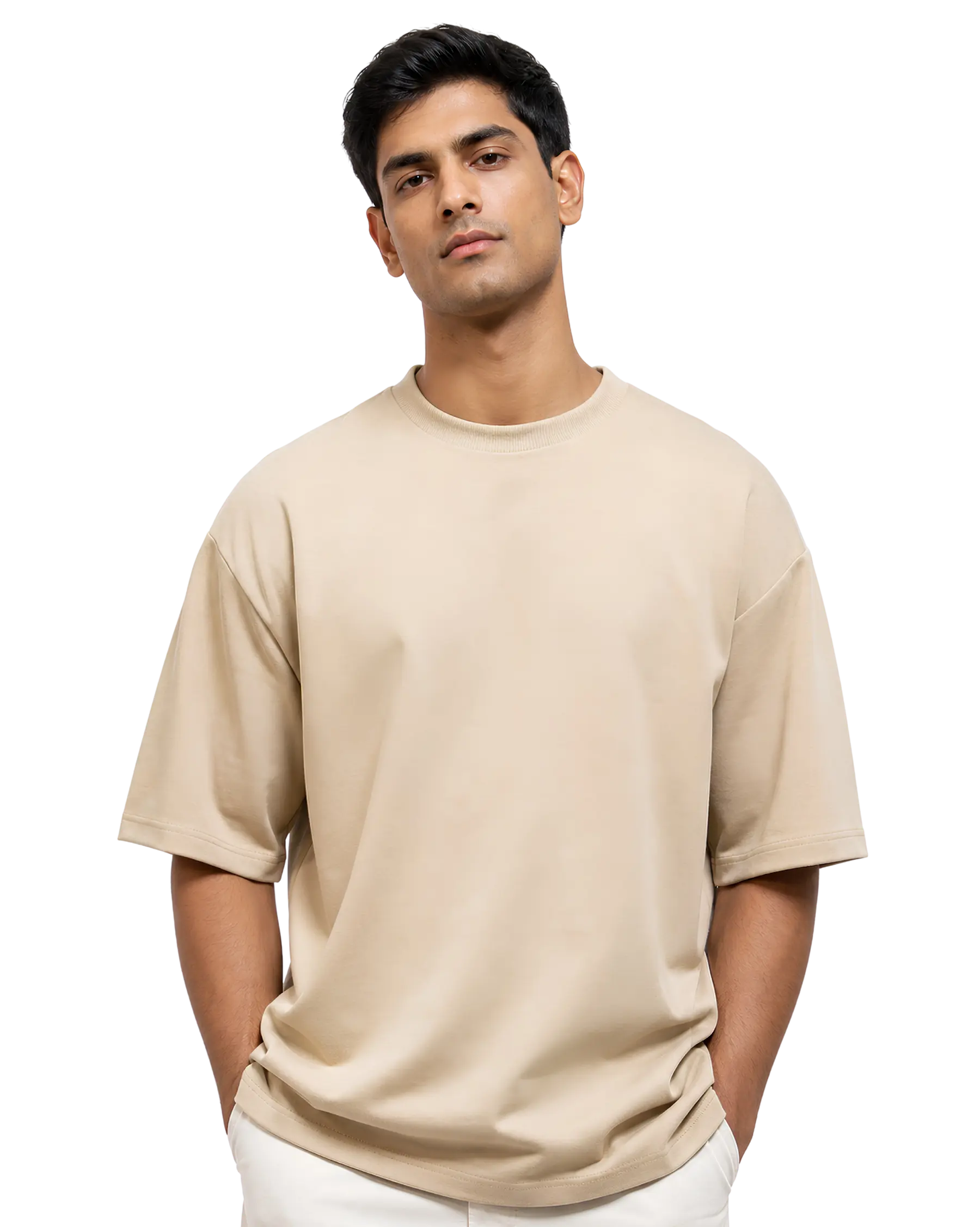 Cream plain oversized t shirt for men for custom branding