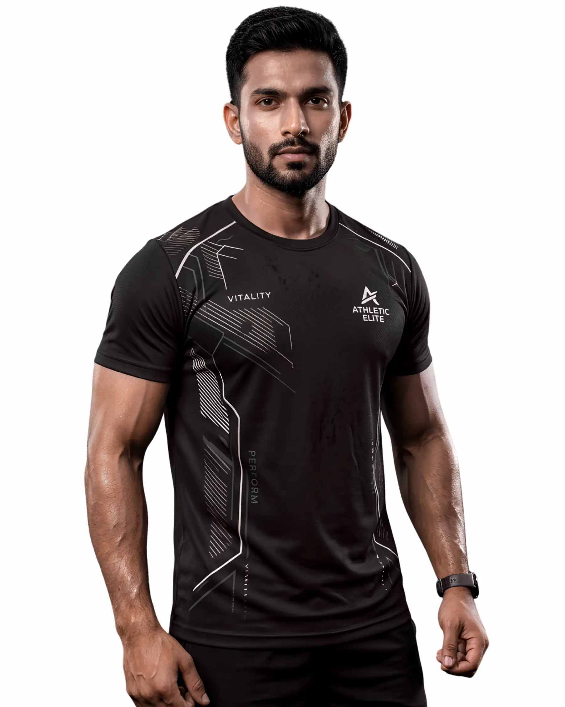 Custom Black Round Neck Polyester Performance T Shirt for Men with Logo Printing for Corporate, Events and Sports Teams