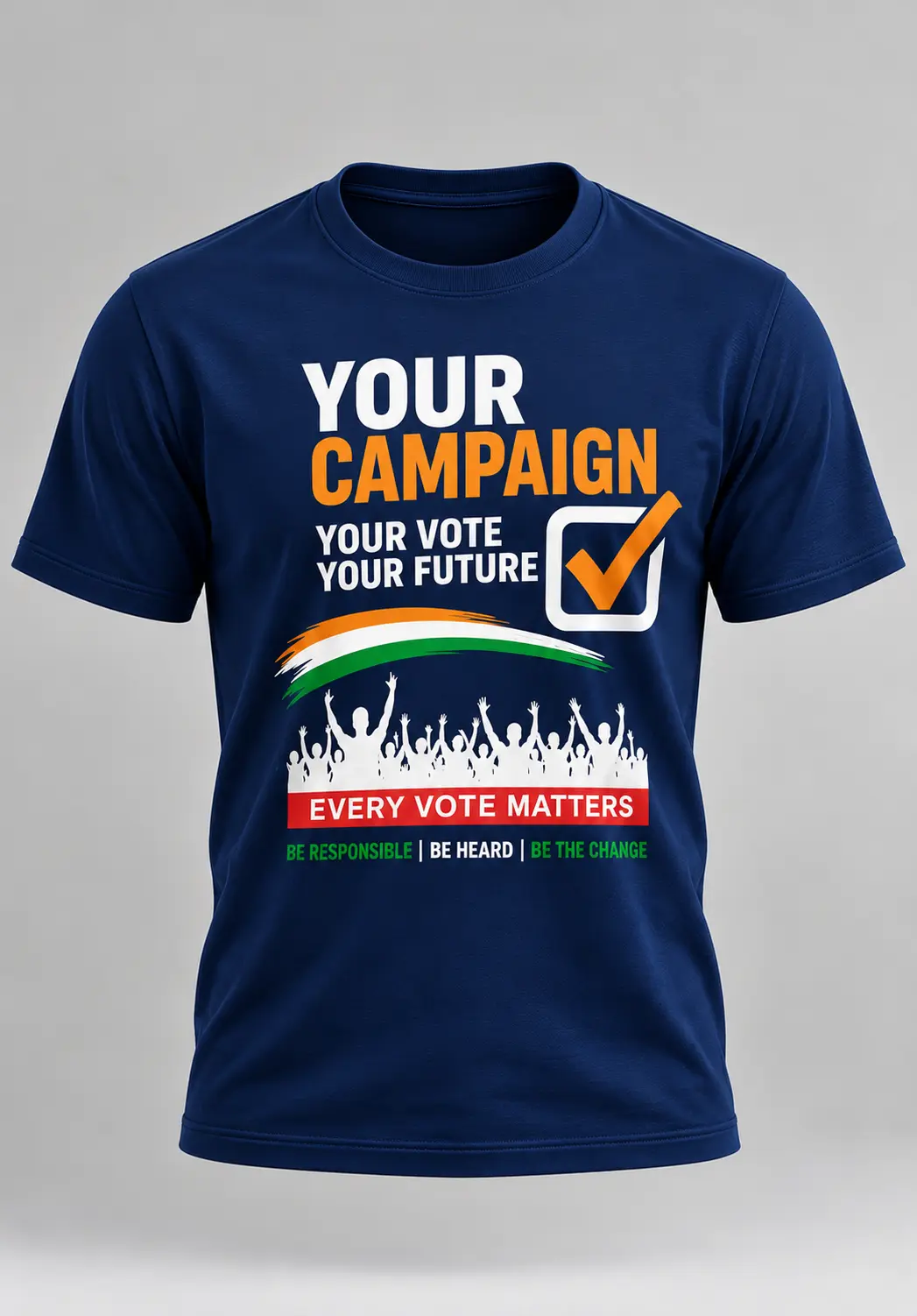 customised Election campaign t shirt in navy blue with printed election design