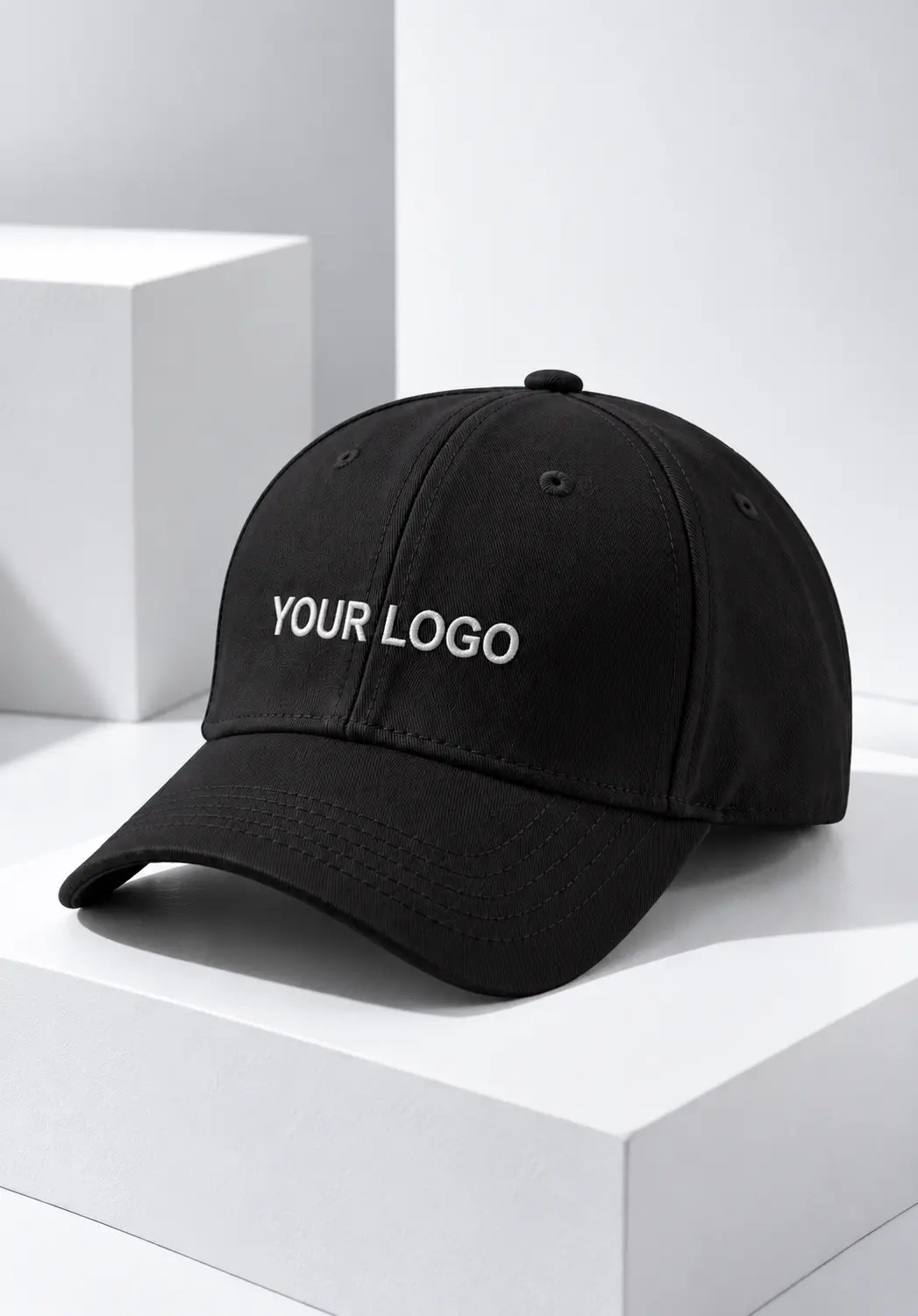 Custom name cap in black with white custom logo on the front