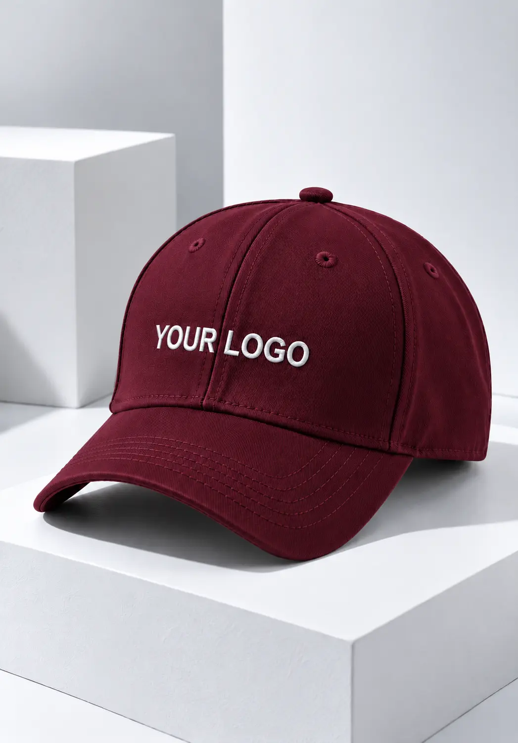 Custom name cap in burgundy with white custom logo on the front