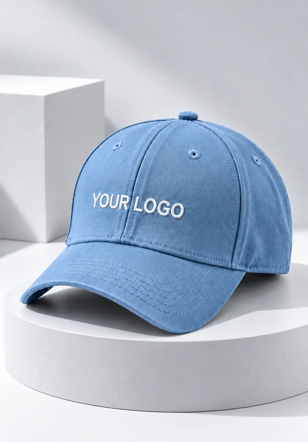 Custom name cap in light blue with white custom logo on the front