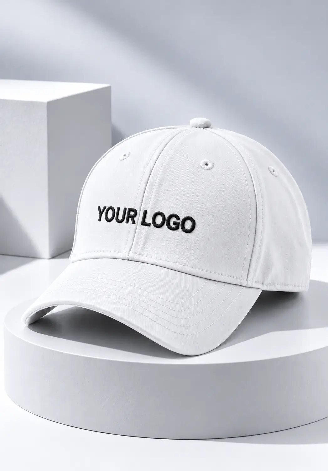 Custom name cap in white with custom logo on the front