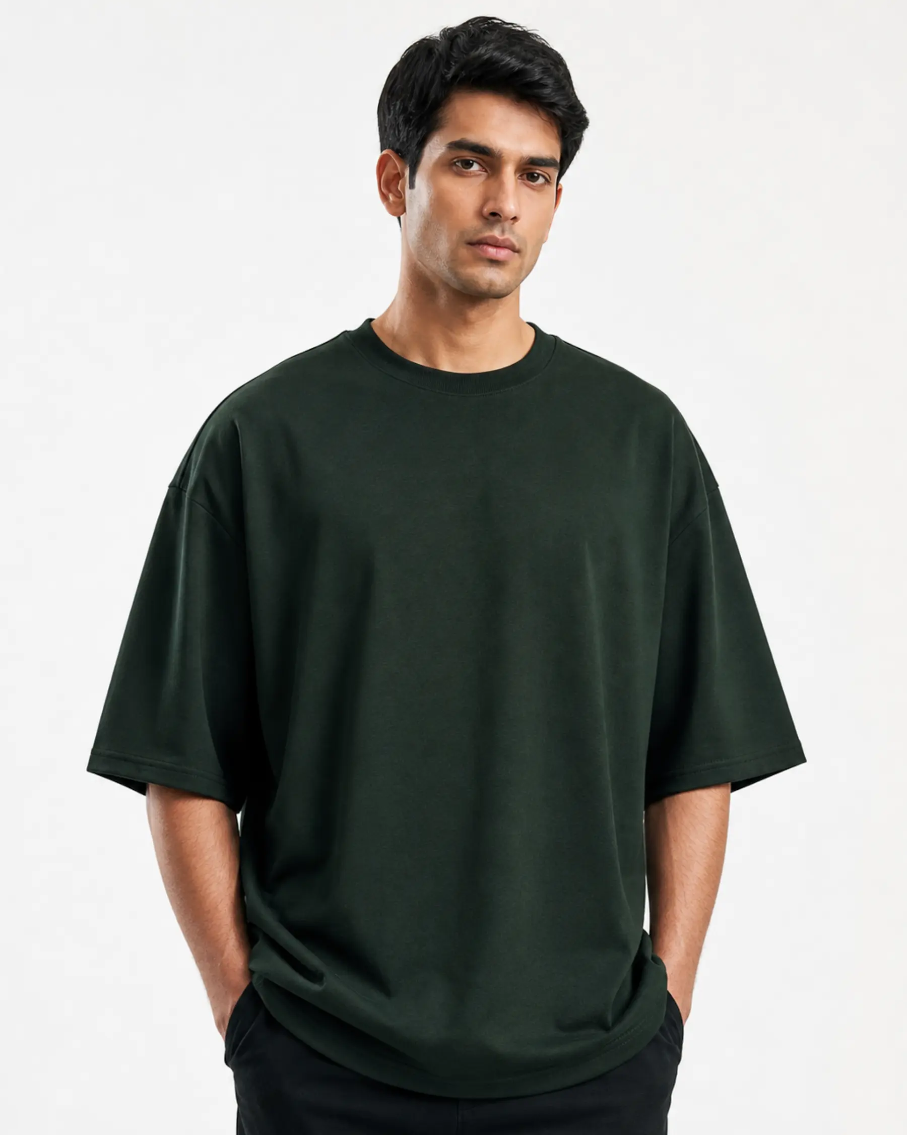 Dark green plain oversized t shirt for men for bulk orders