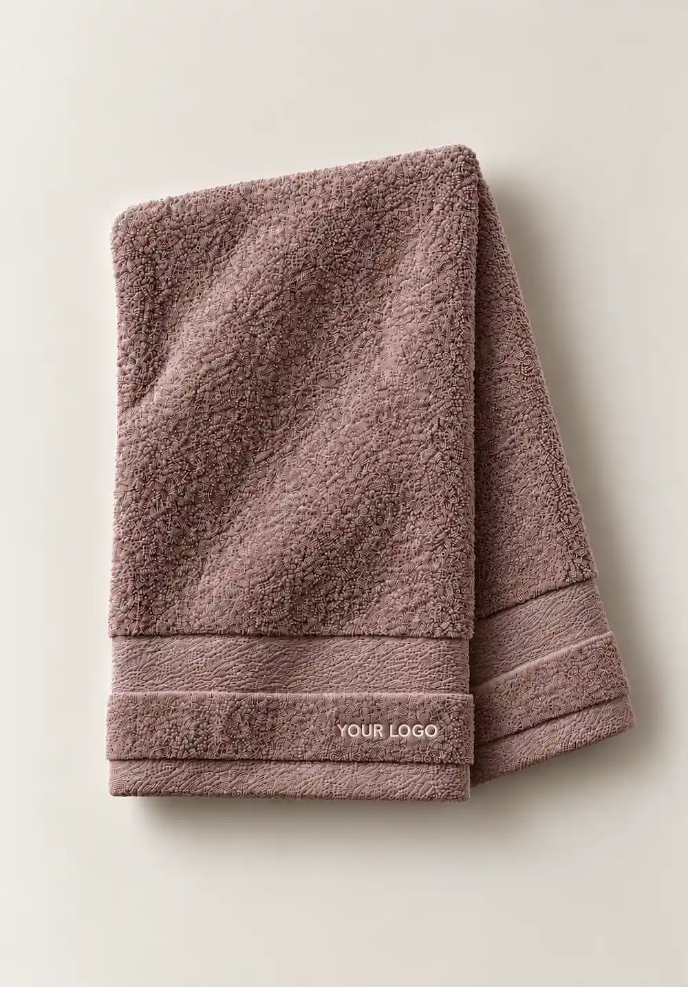Dusty rose textured hand towel with space for custom logo embroidery.