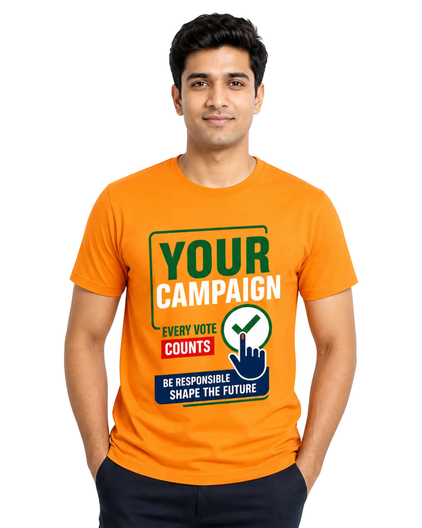 Election t shirt in orange with election campaign printed design