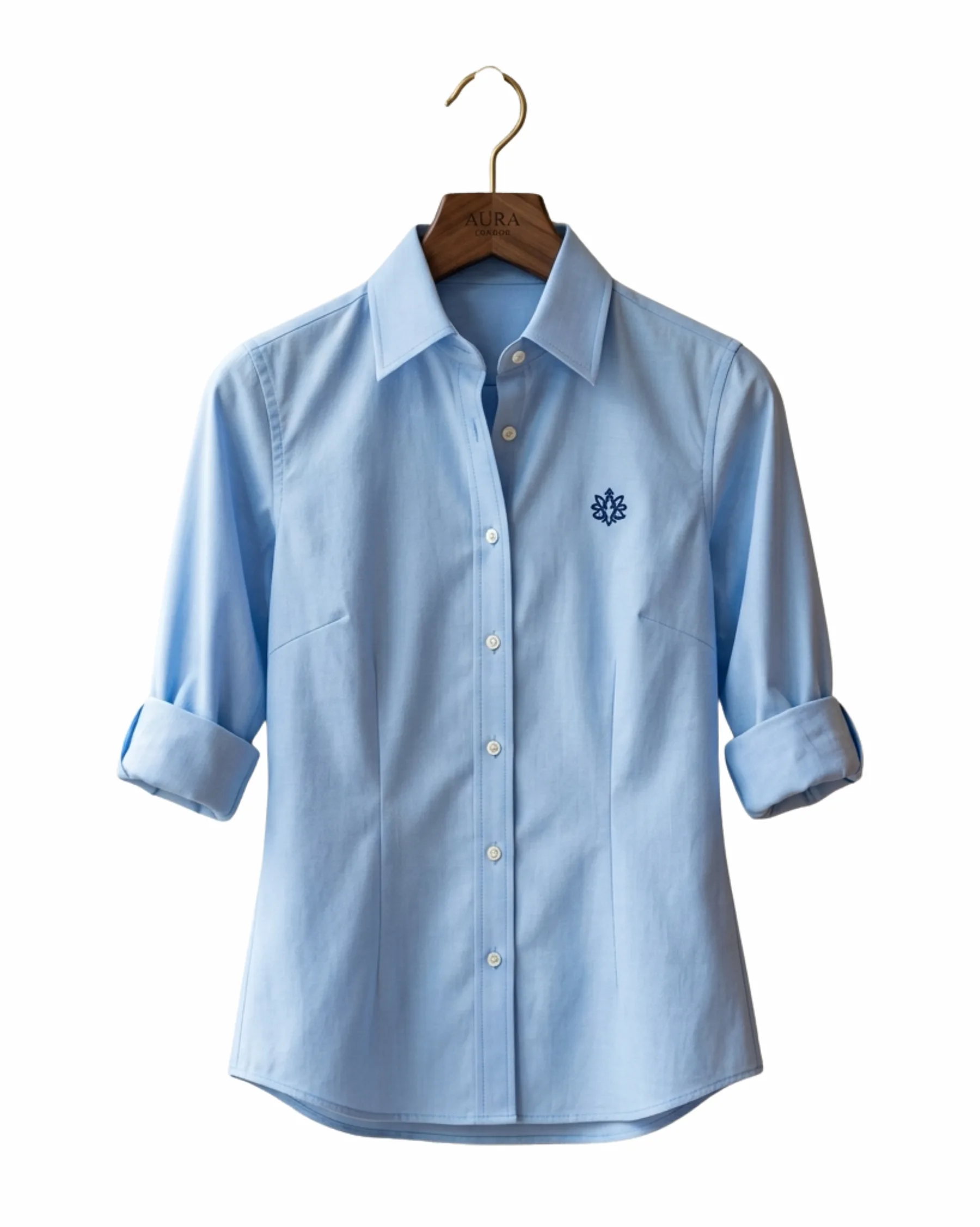 Embroidered shirts womens India in light blue with embroidered collar and chest logo