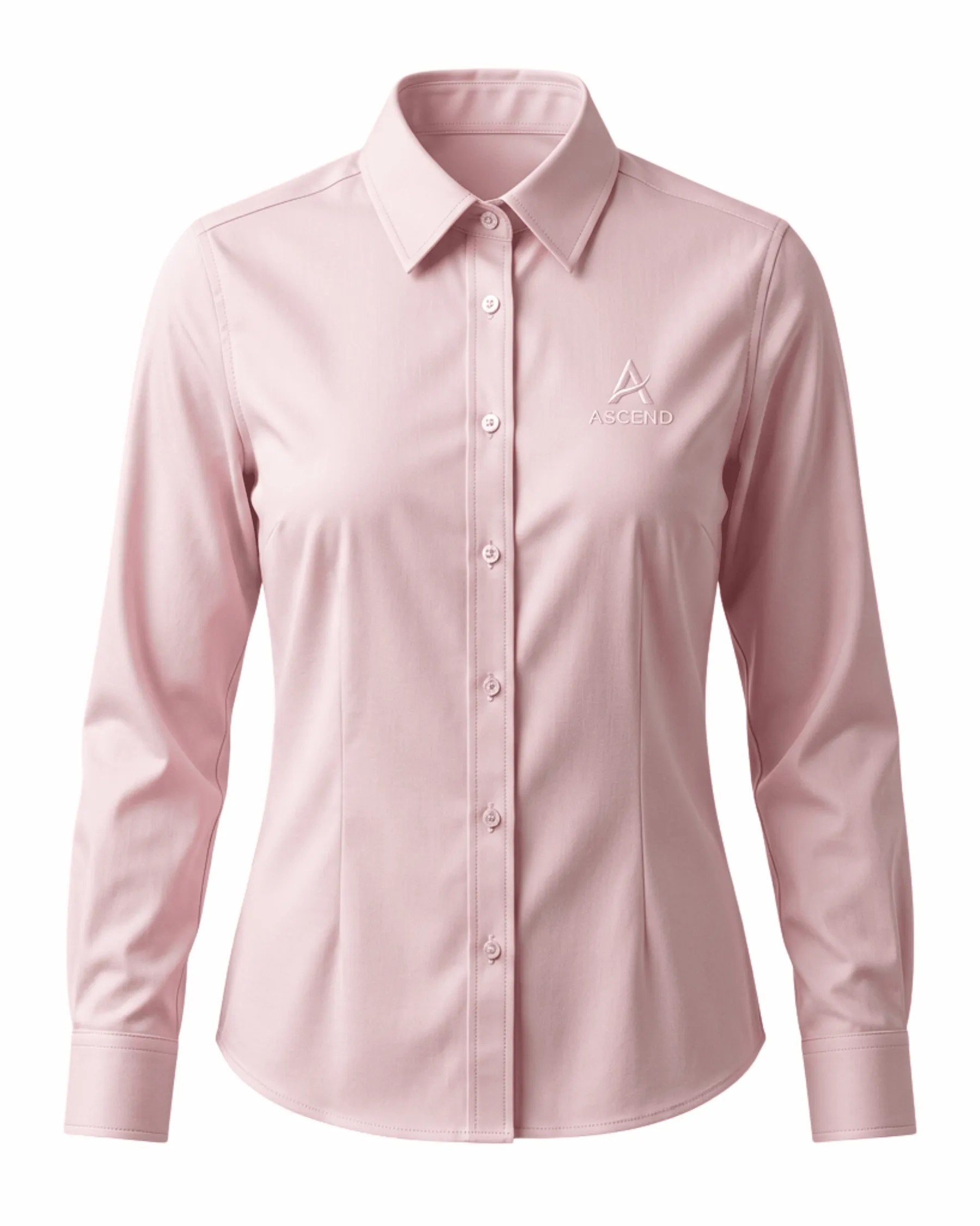 Light pink embroidered collar shirt womens with long sleeves and chest logo