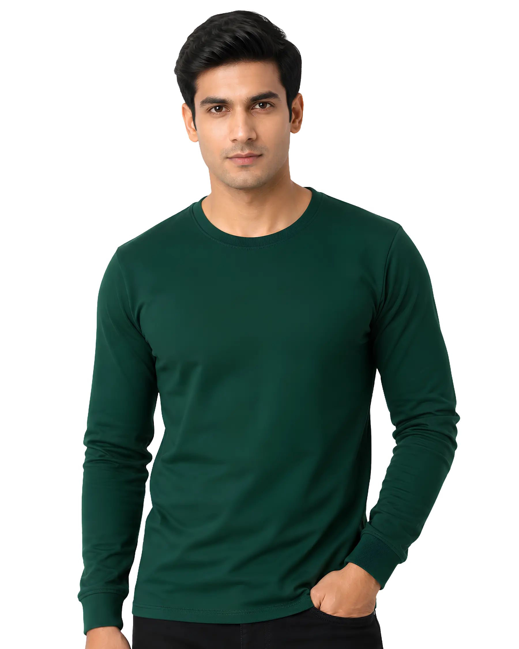 Forest green round neck full sleeve t shirt for men for custom brandingForest green round neck full sleeve t shirt for men for custom branding