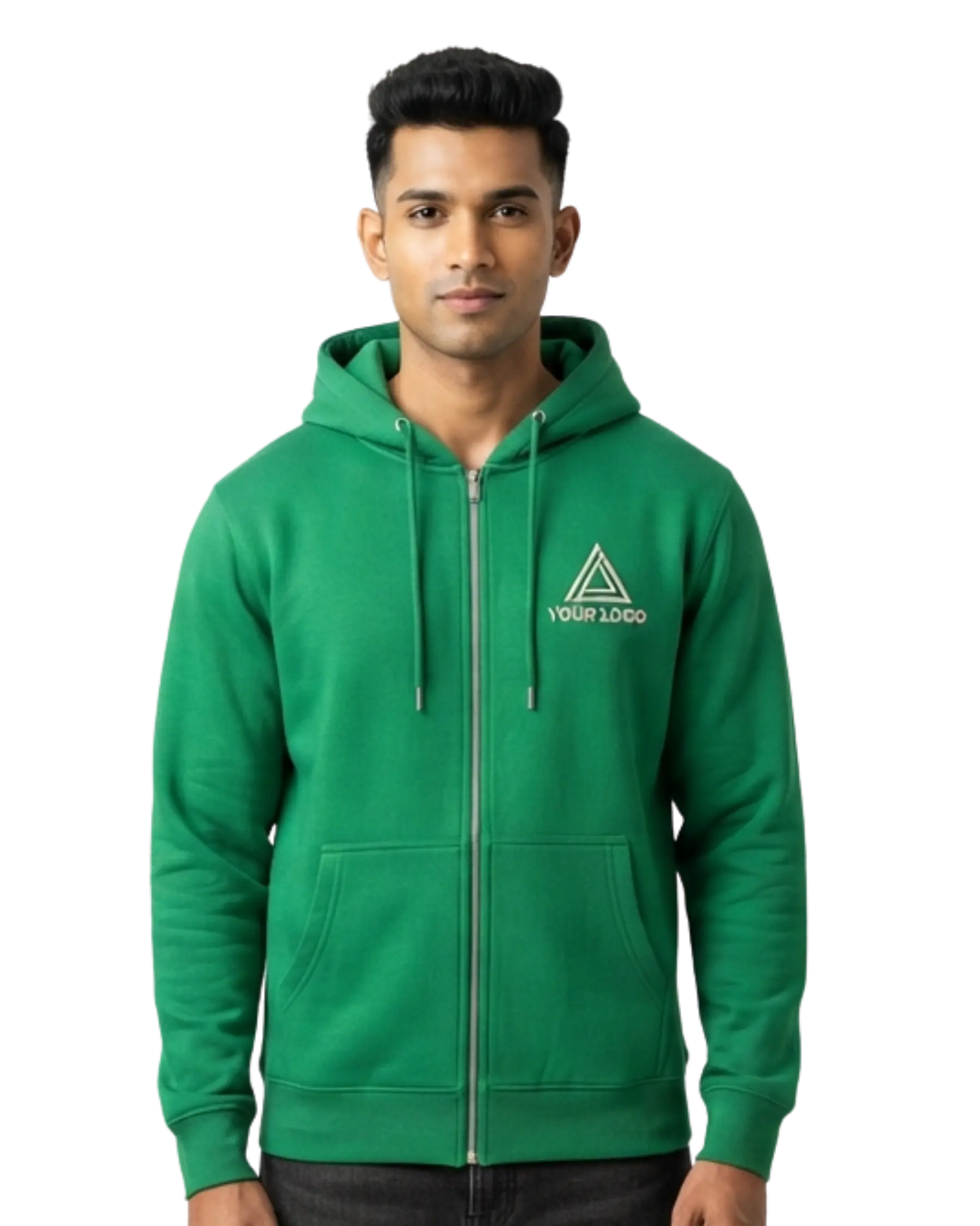 green custom zipper hoodie for men front
