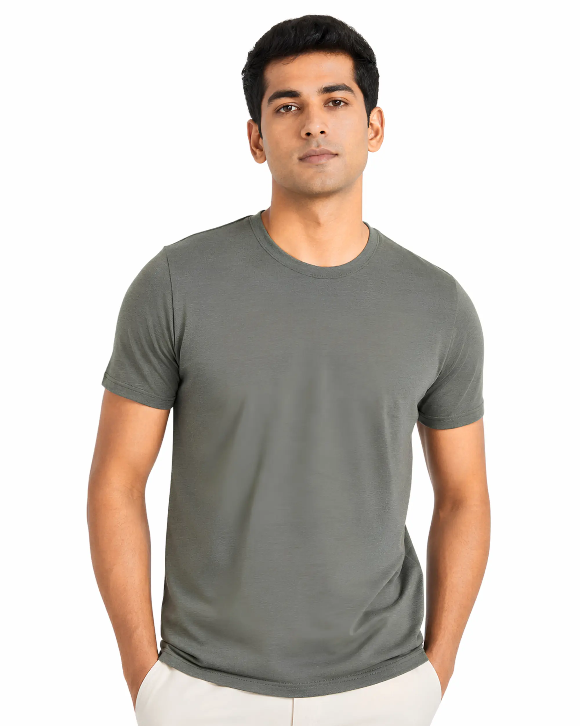 grey plain cotton round neck t shirt for men