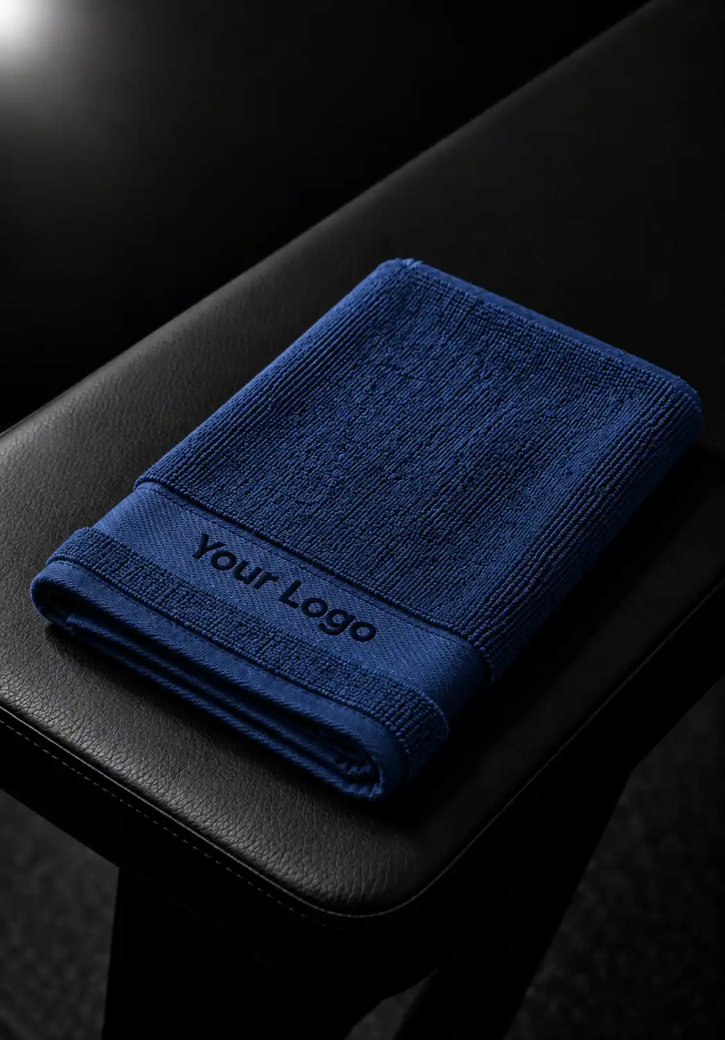 Navy blue gym towel for men with branded logo band