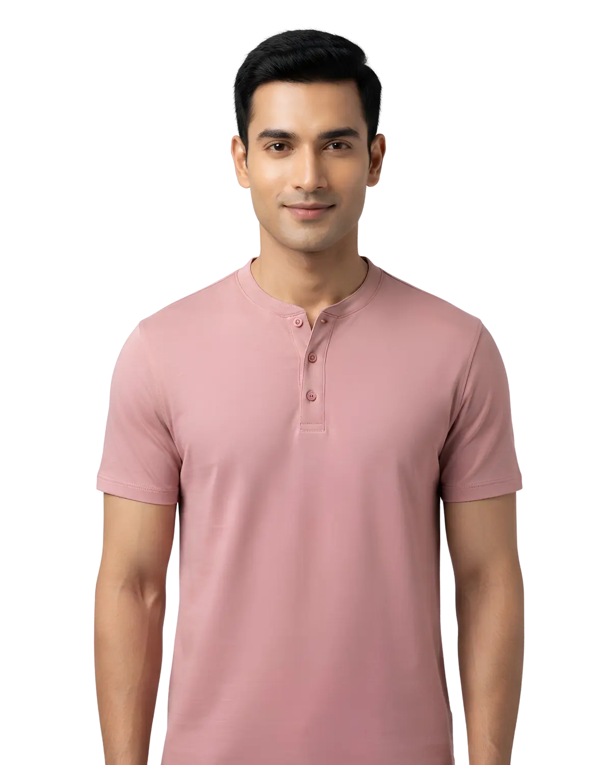 Dusty pink henley t shirt half sleeve for men