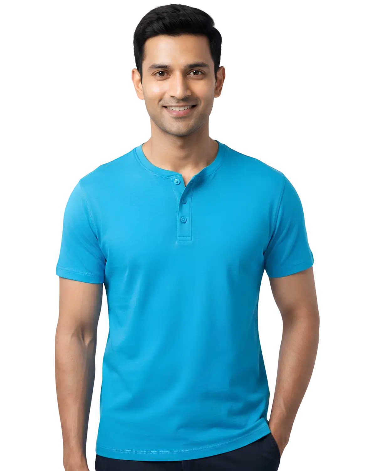 Sky blue henley t shirt half sleeve for men