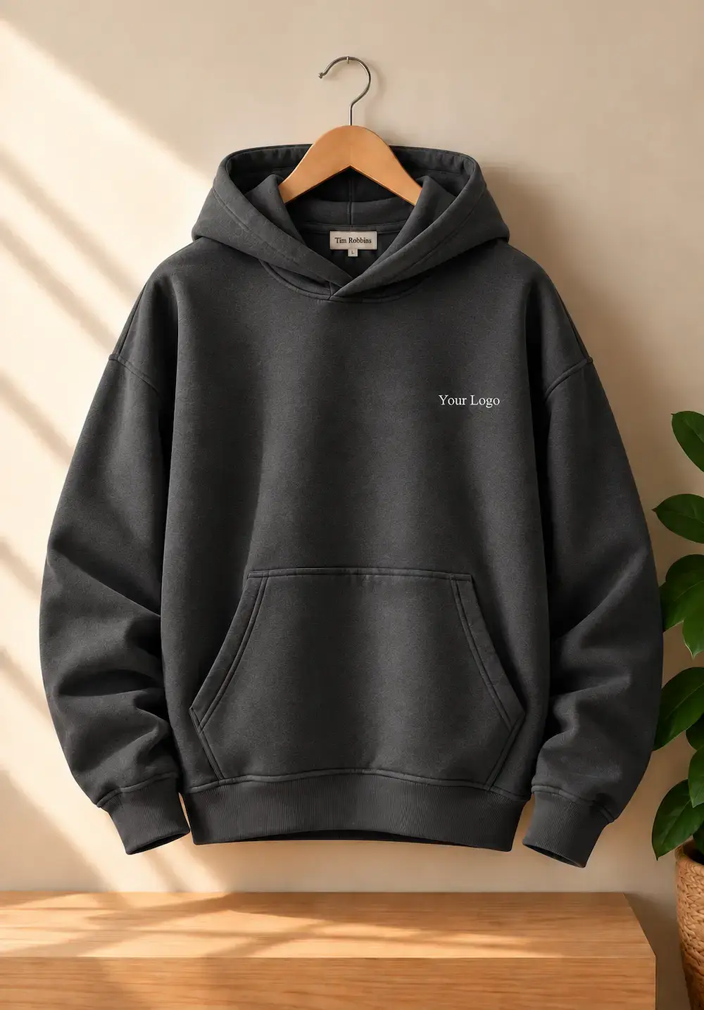 High quality charcoal grey hoodie for men with hood and kangaroo pocket