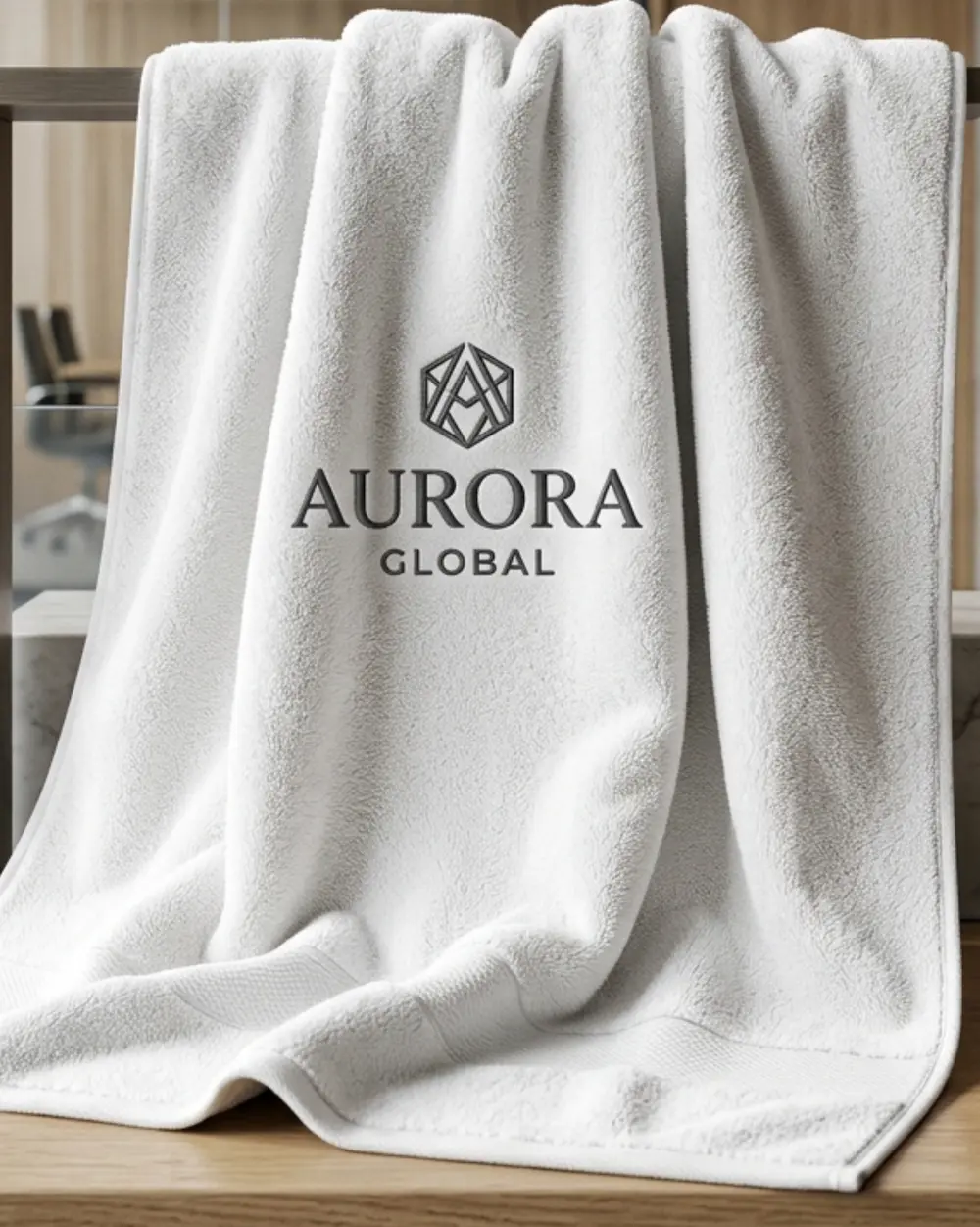 Large white cotton bath towel full size with embroidered logo