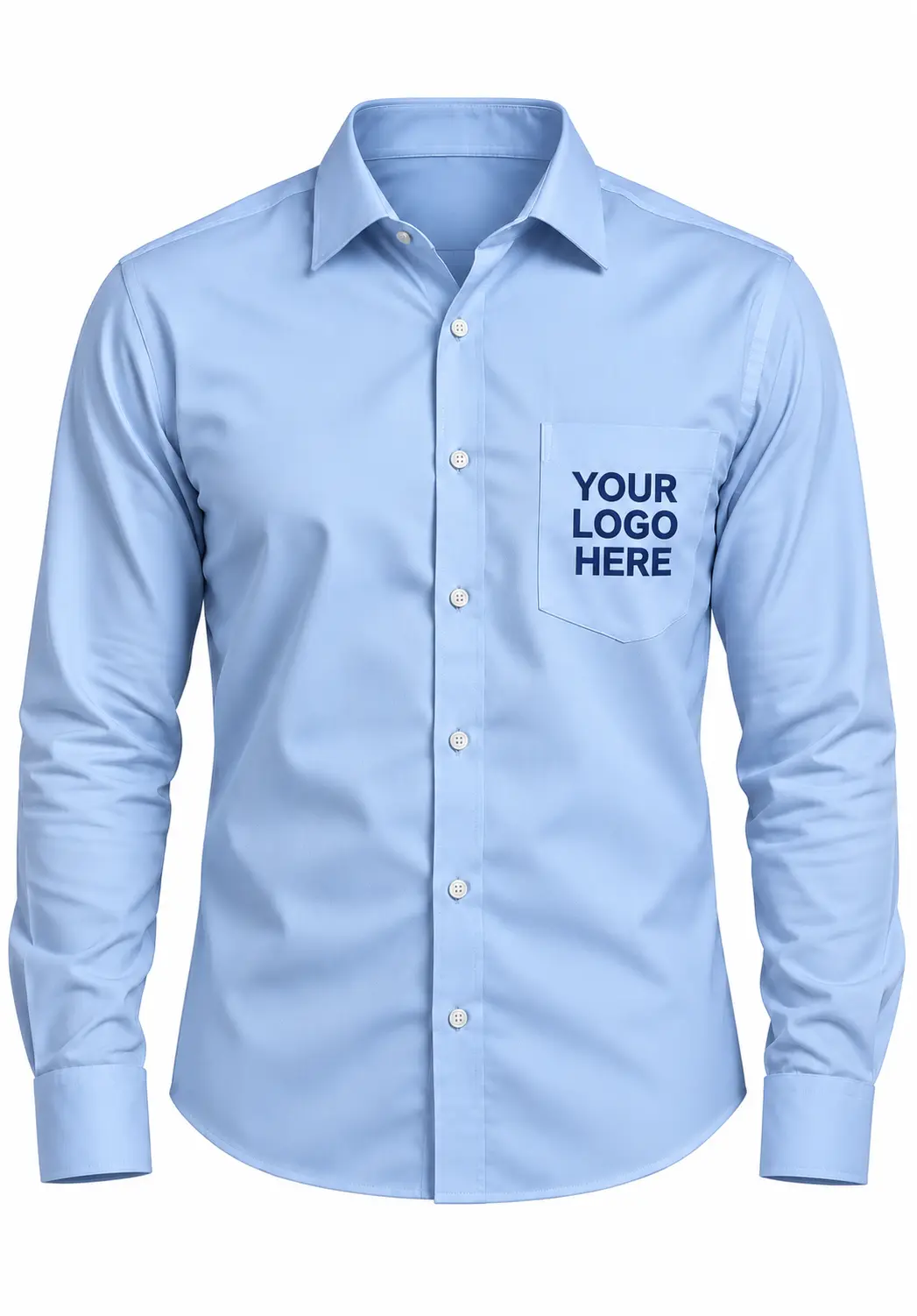 Light blue formal shirt for men with full sleeves and custom logo embroidery on the chest pocket.