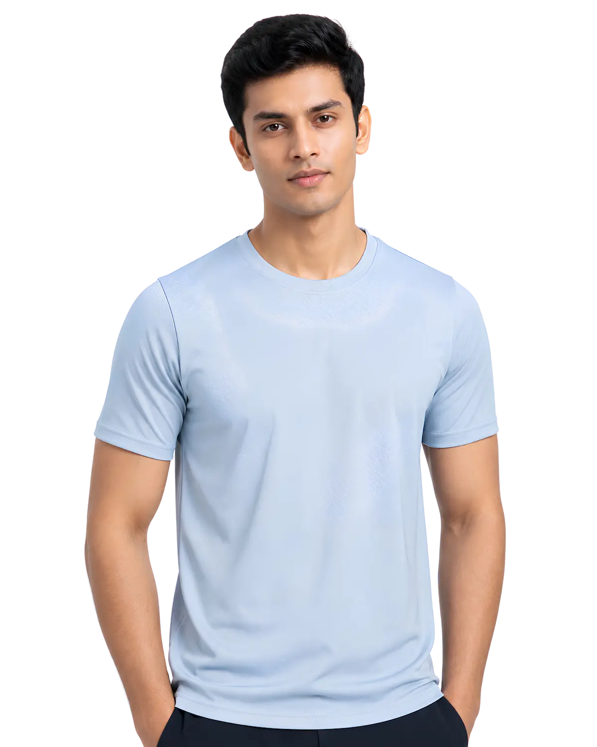 Light blue men's polyester dry fit round neck t shirt