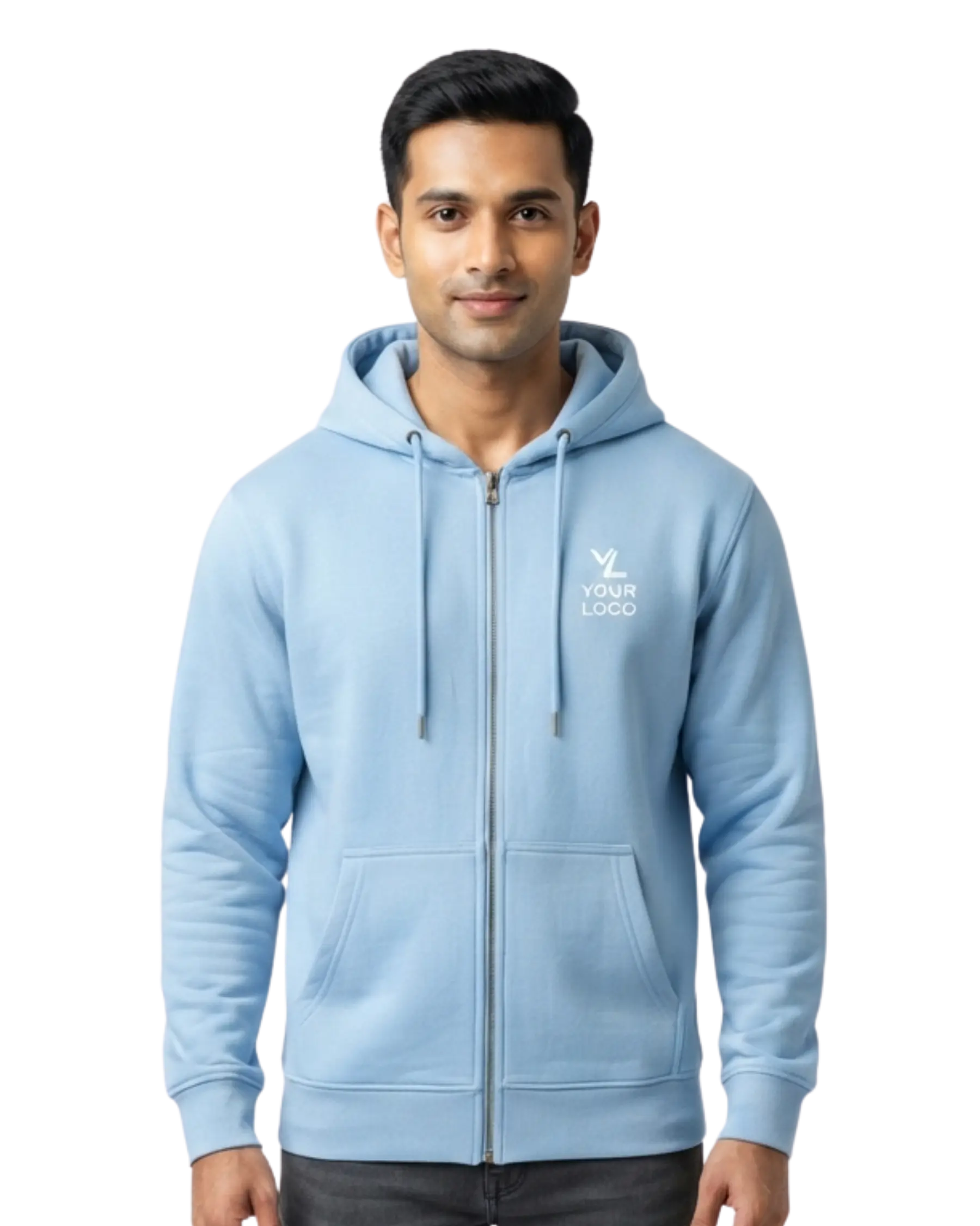 light blue zipper hoodie for men front